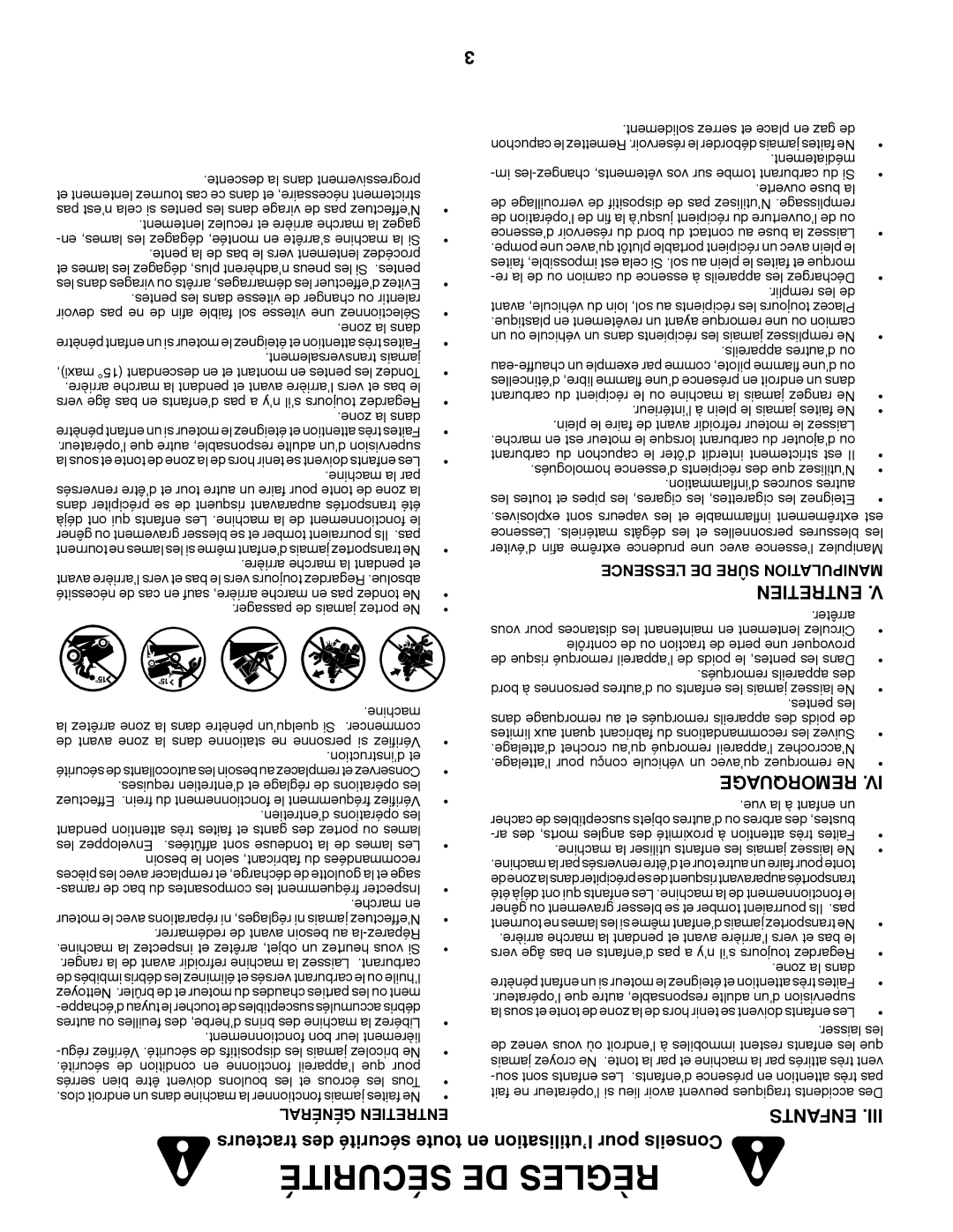 Ariens 935335 42 manual Sécurité DE Règles, Enfants, Tracteurs des sécurité toute en l’utilisation pour Conseils, Entretien 