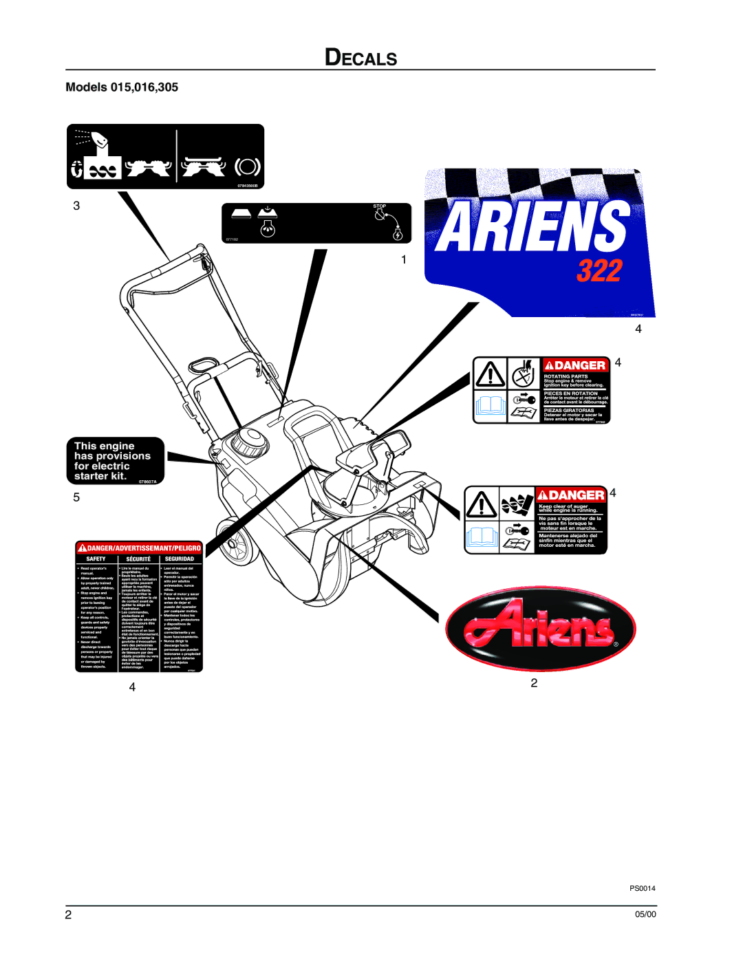 Ariens 938305 - 522, 938016 - 522, 938015 - 322 manual 