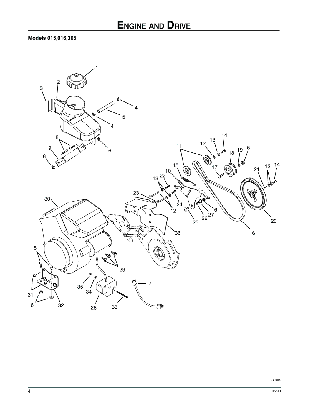 Ariens 938016 - 522, 938305 - 522, 938015 - 322 manual Engine and Drive 