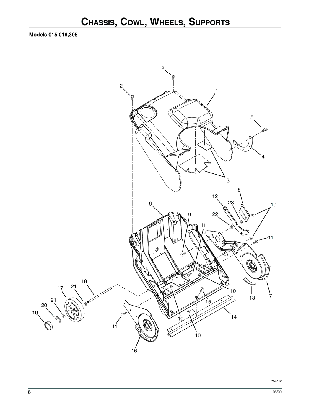 Ariens 938015 - 322, 938016 - 522, 938305 - 522 manual CHASSIS, COWL, WHEELS, Supports 