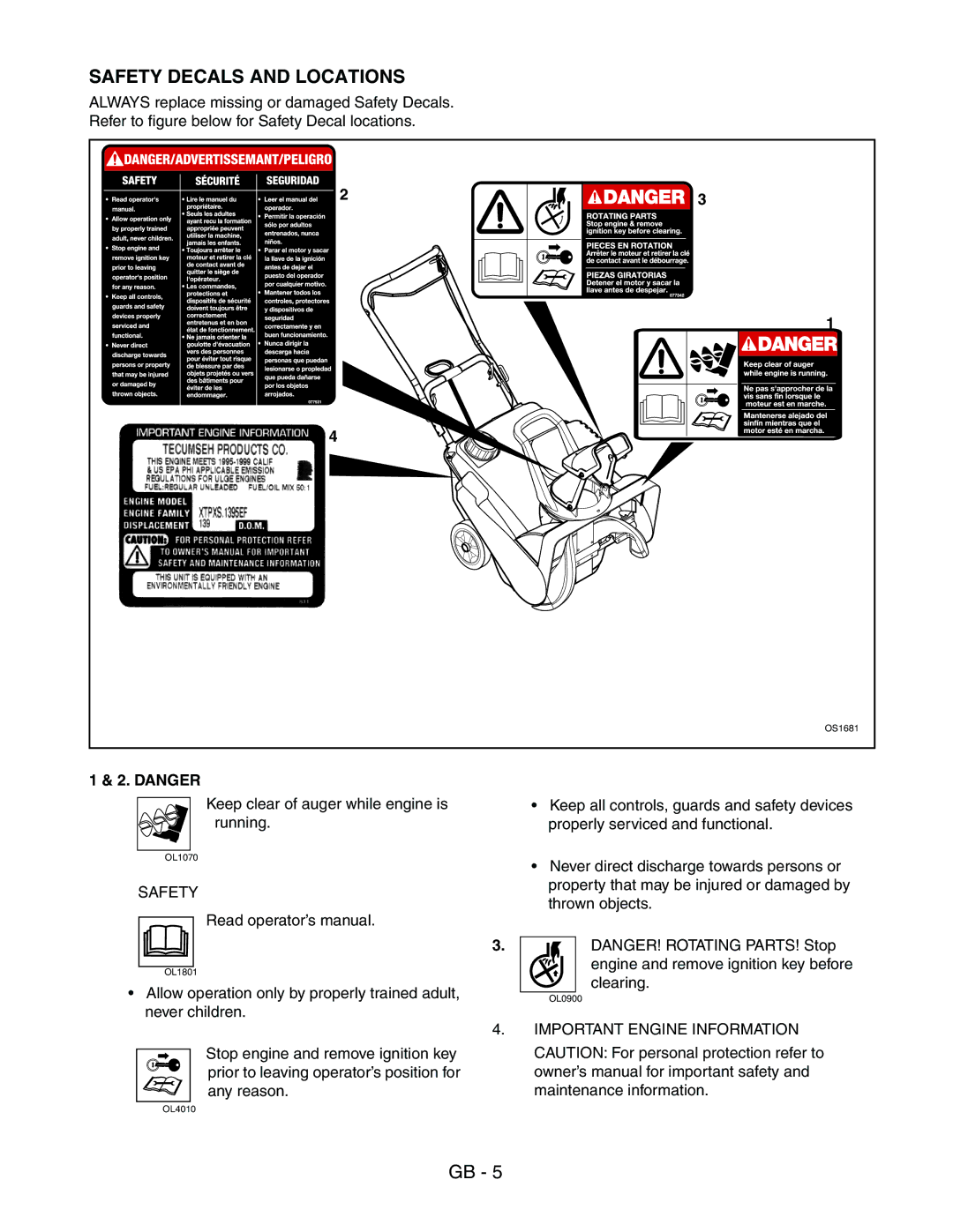 Ariens 938016 - 522 manual Safety Decals and Locations 