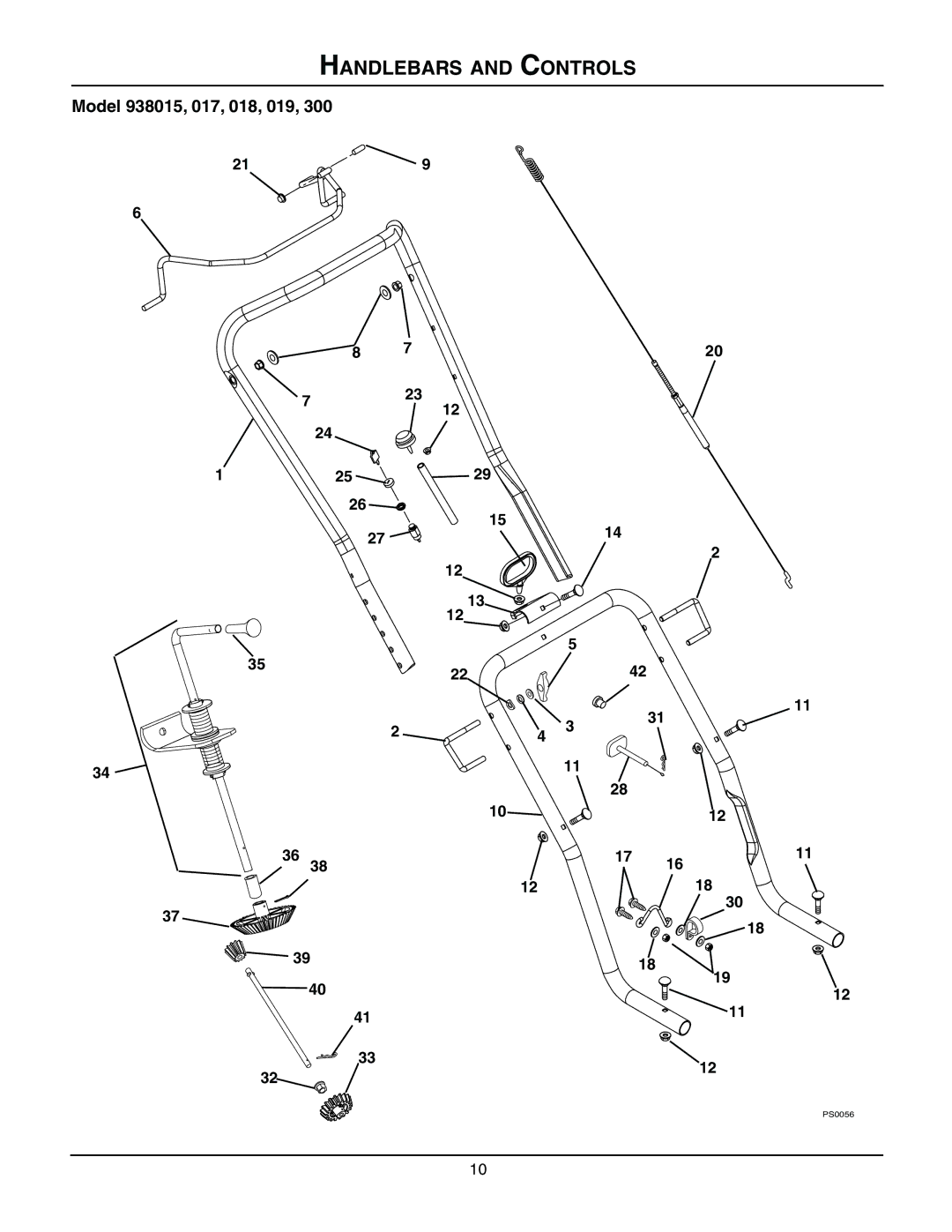 Ariens 938300 - 522, 938019 - 522, 938018 - 722, 938017 - 522, 938015 - 322 manual Handlebars and Controls 