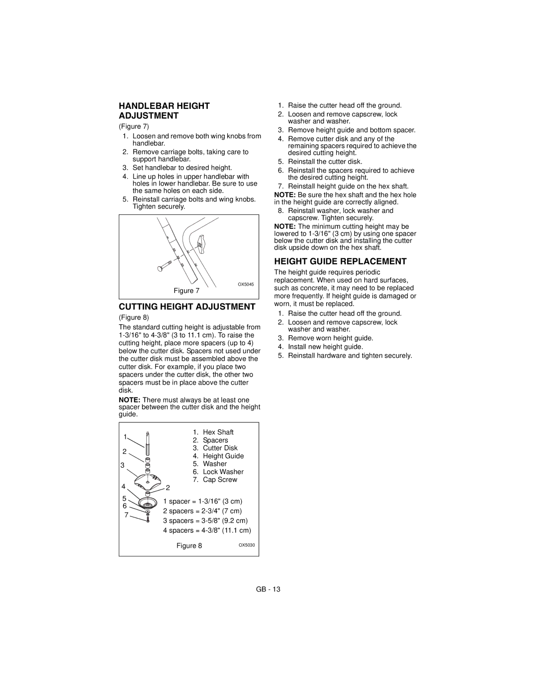 Ariens 946152 manual Handlebar Height Adjustment, Cutting Height Adjustment, Height Guide Replacement 