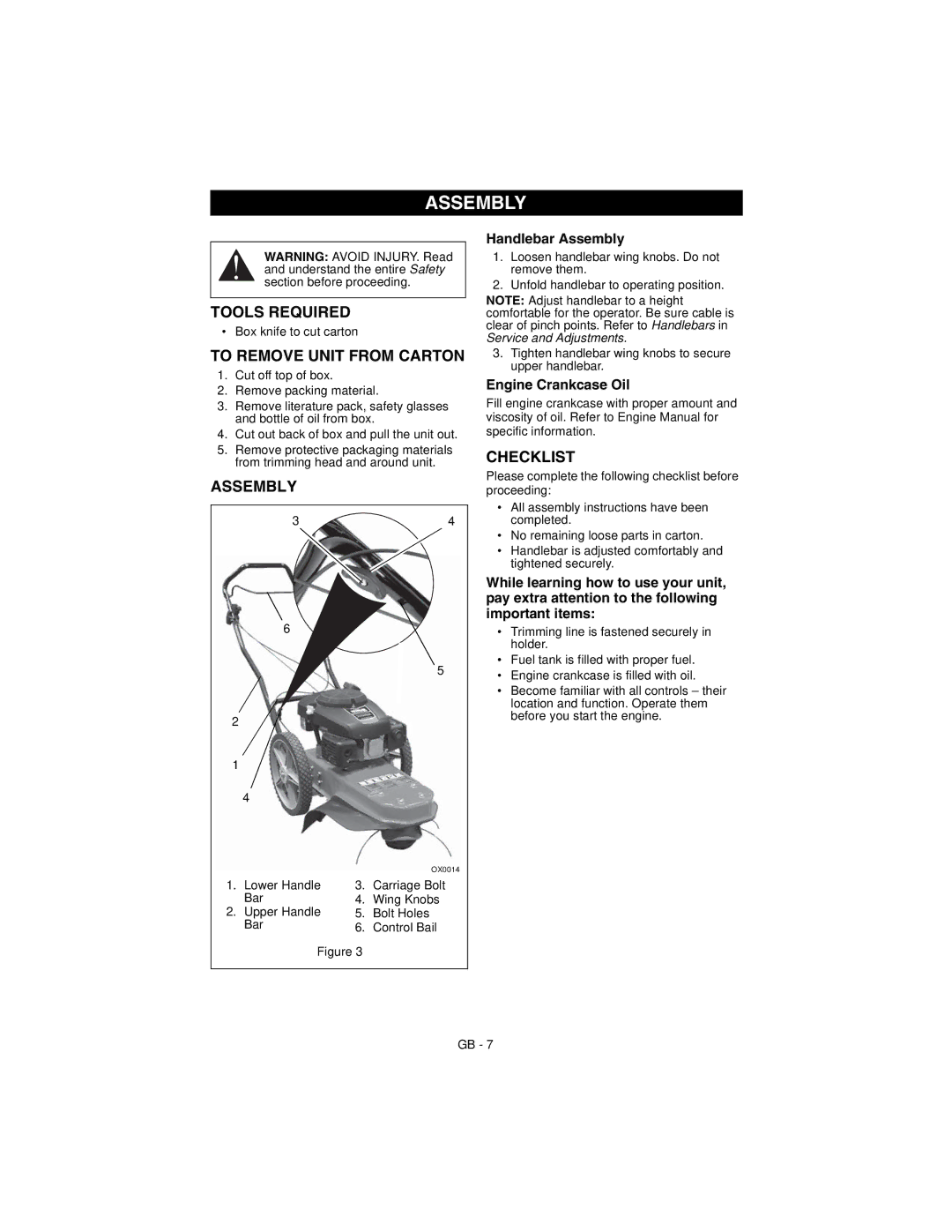 Ariens 946152 manual Assembly, Tools Required, To Remove Unit from Carton, Checklist 