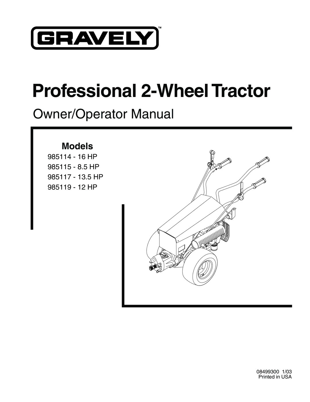 Ariens 985117, 985115, 985119, 985114 manual Professional 2-Wheel Tractor 