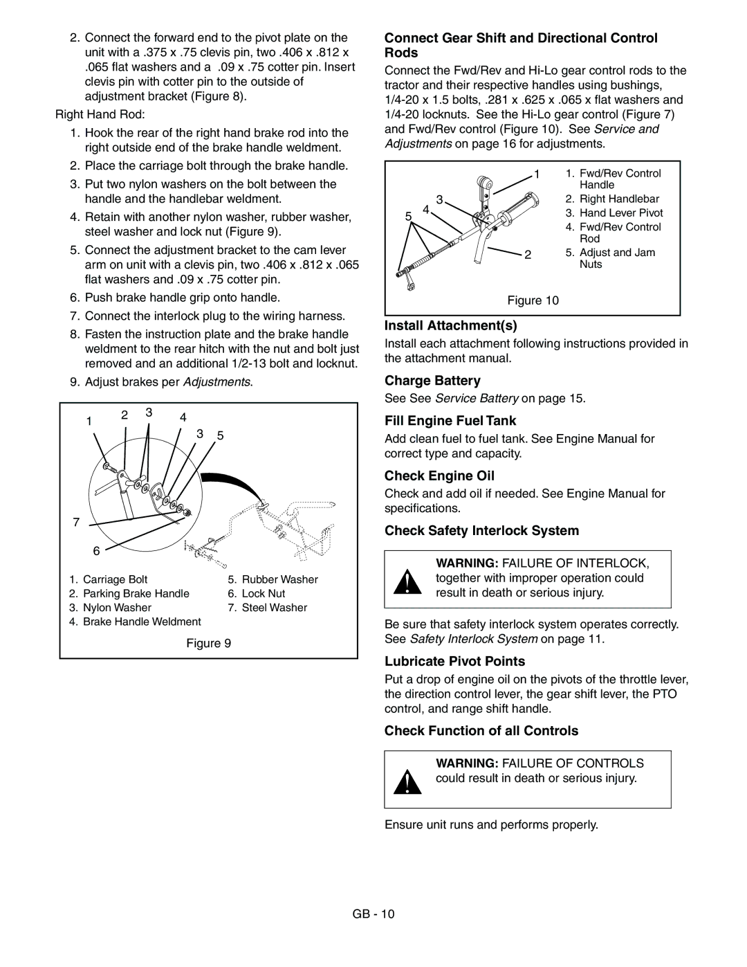 Ariens 985119 Connect Gear Shift and Directional Control Rods, Install Attachments, Charge Battery, Fill Engine Fuel Tank 