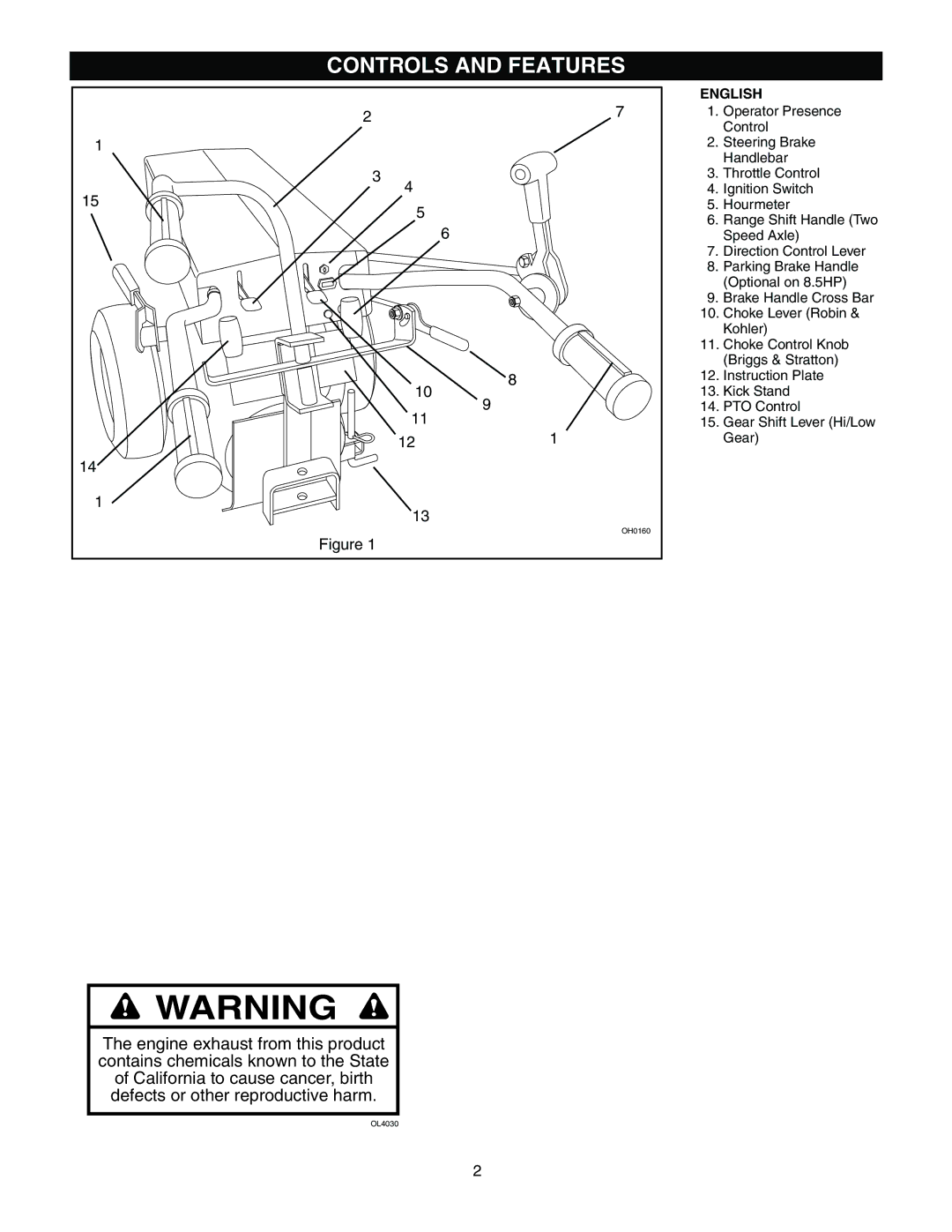 Ariens 985119, 985115, 985117, 985114 manual Controls and Features, English 