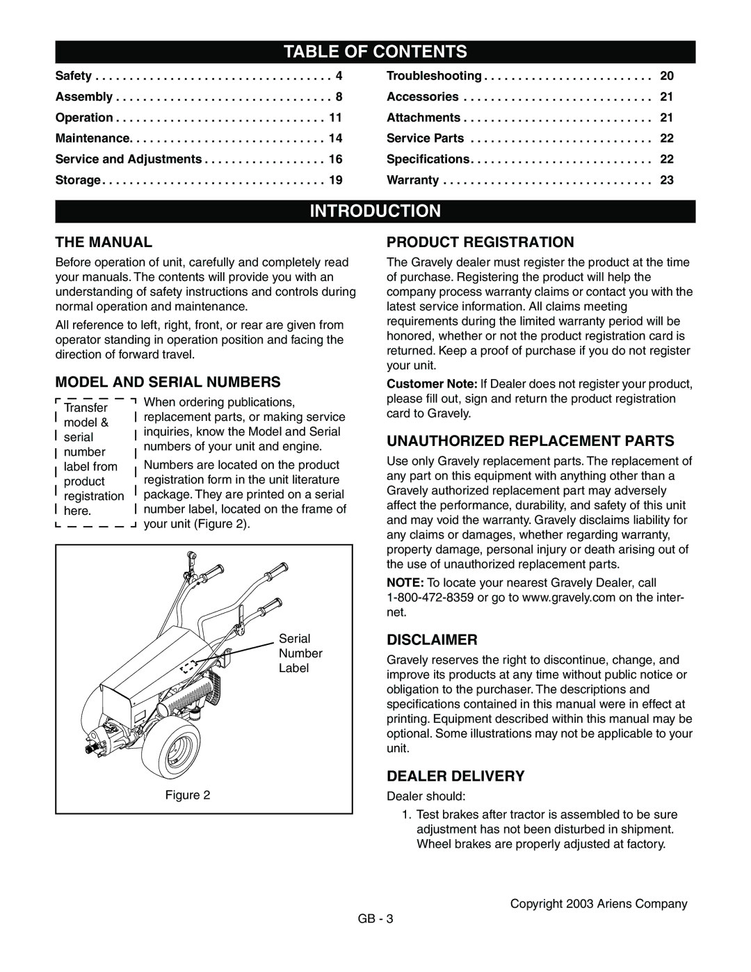 Ariens 985114, 985115, 985117, 985119 manual Table of Contents, Introduction 