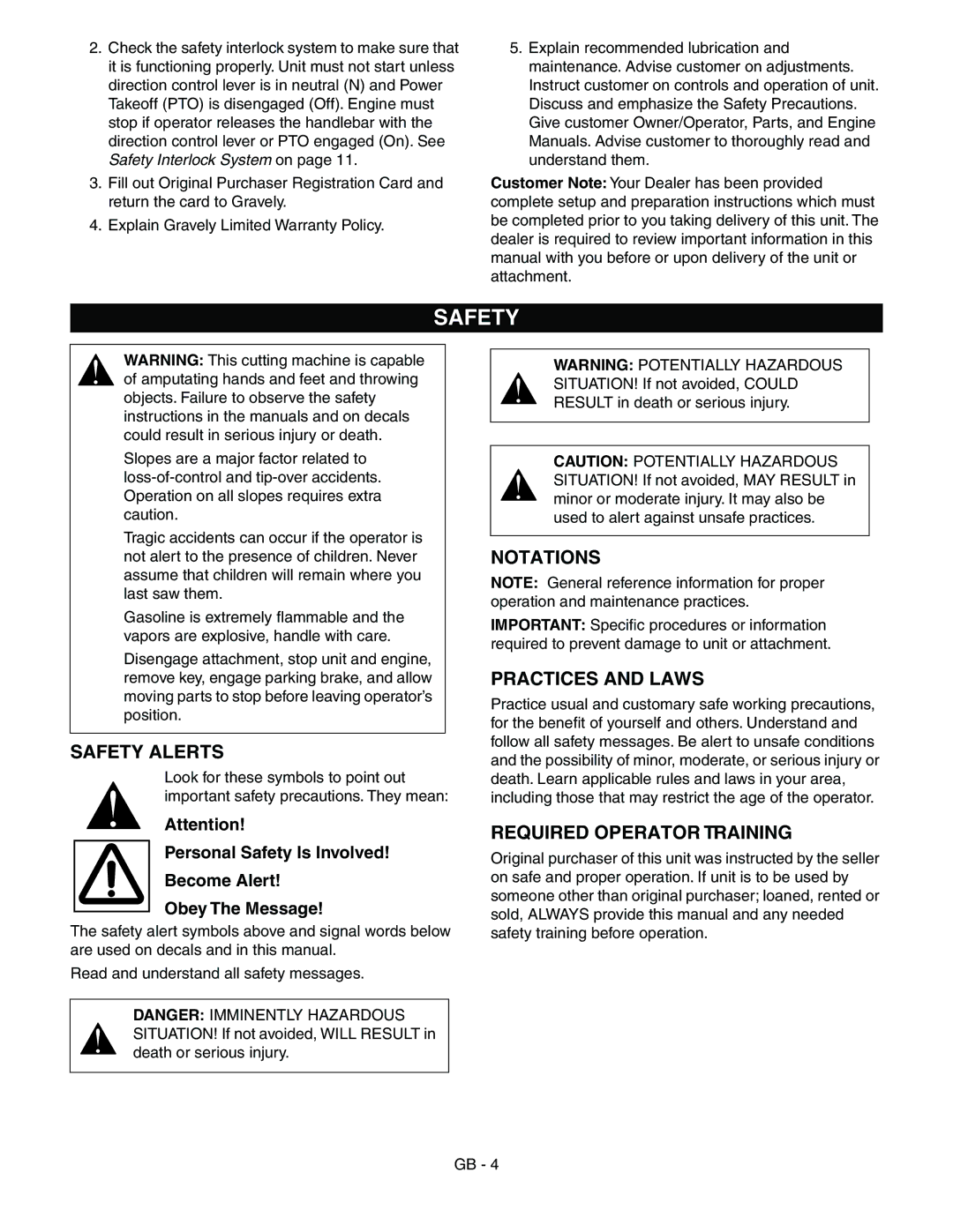 Ariens 985115, 985117, 985119, 985114 manual Safety Alerts, Notations, Practices and Laws, Required Operator Training 