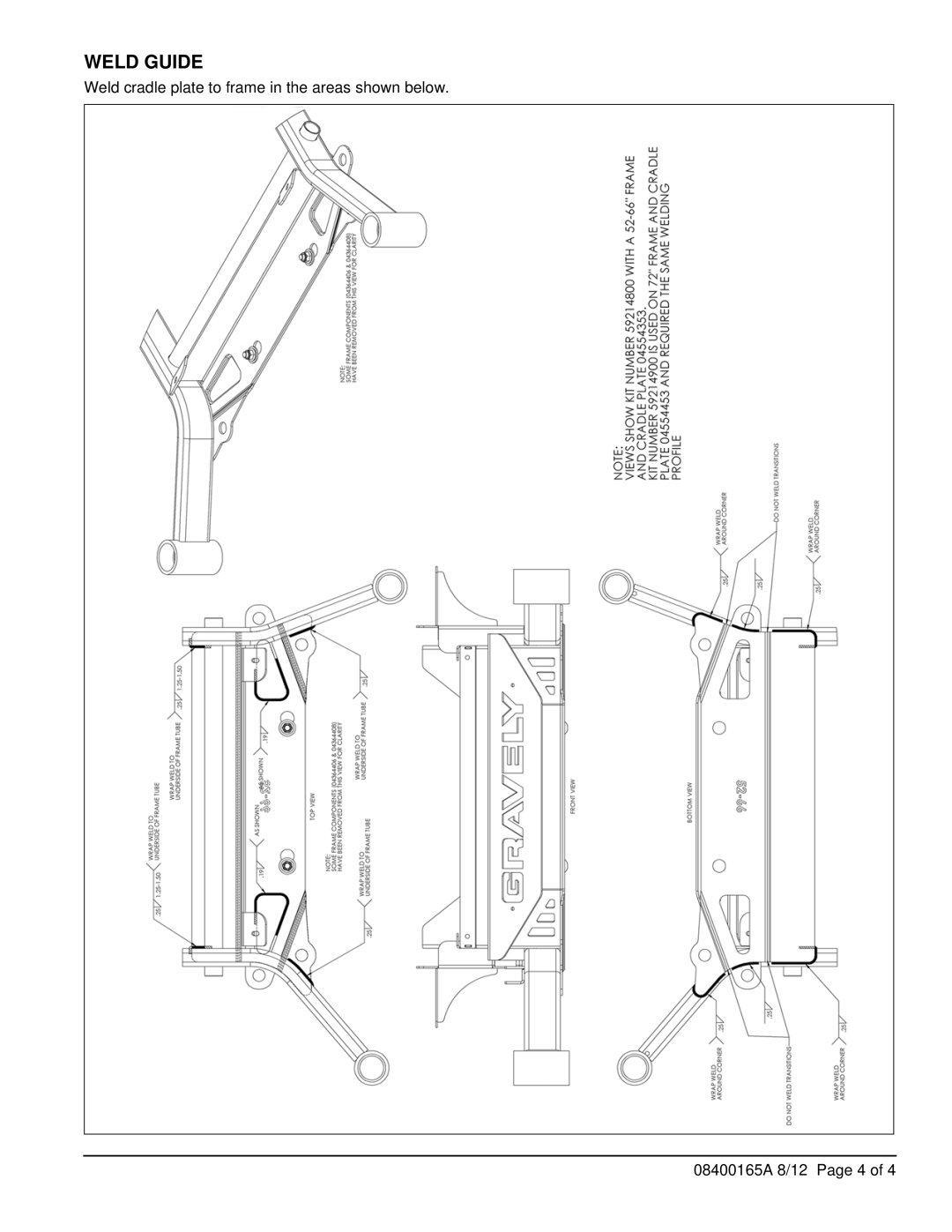 Ariens 992233, 992238, 992231, 992235, 992232, 992230, 992239 installation instructions Weld Guide 