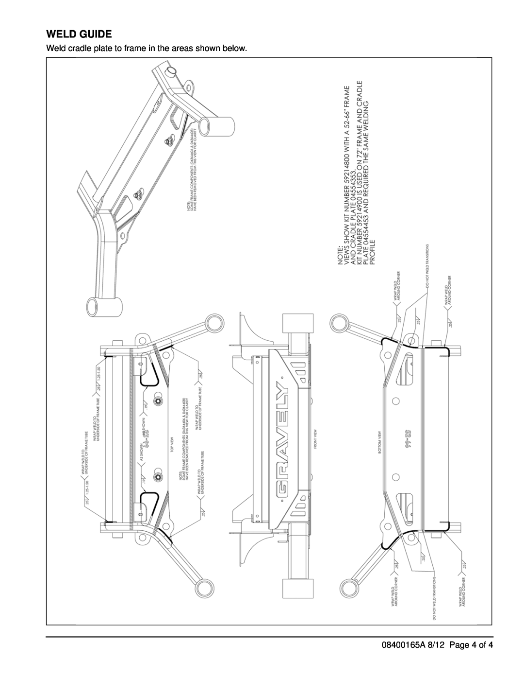 Ariens 992233, 992238, 992231, 992235, 992232, 992230, 992239 installation instructions Weld Guide, 08400165A 8/12 