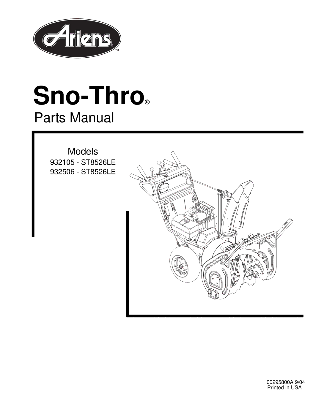 Ariens ST8526LE manual Sno-Thro 