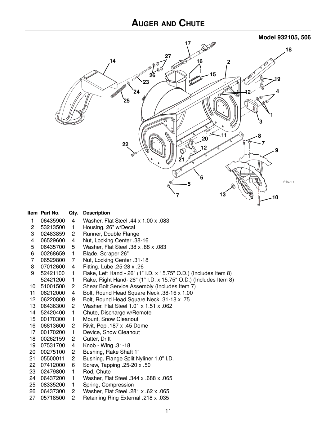 Ariens ST8526LE manual Auger and Chute 