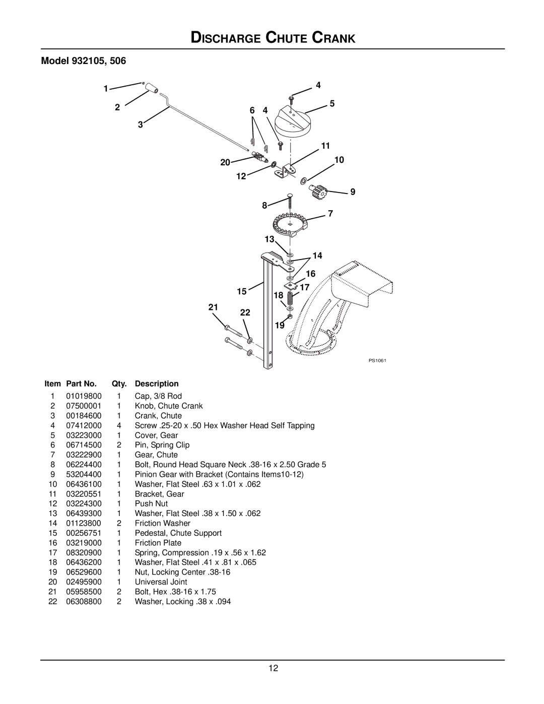 Ariens ST8526LE manual Discharge Chute Crank 