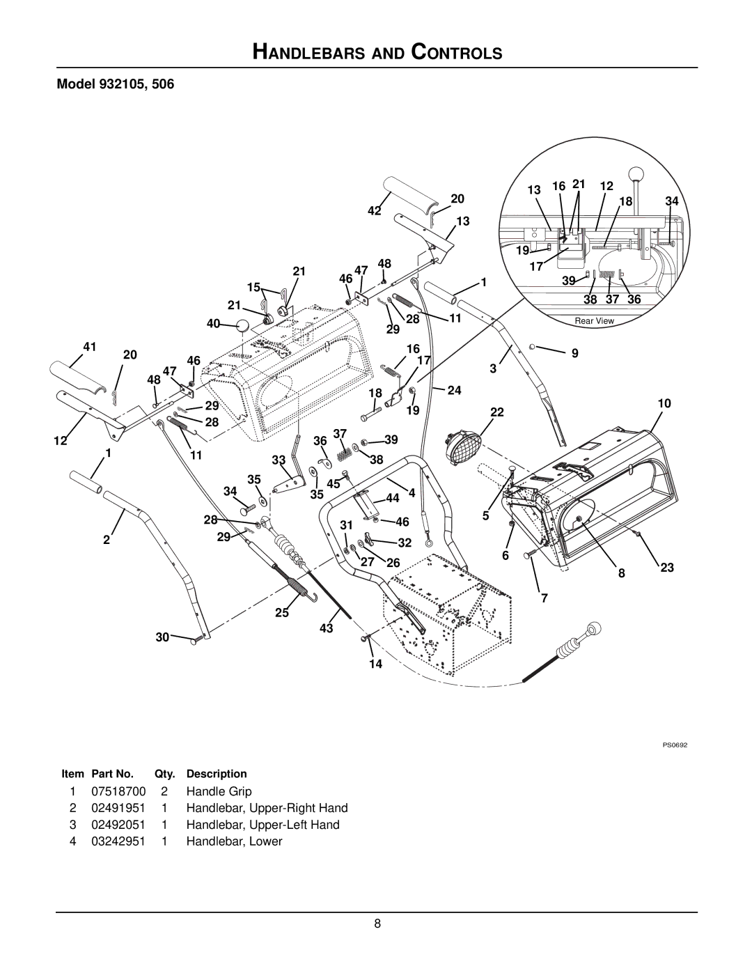 Ariens ST8526LE manual Handlebars and Controls, 13 16 21 38 37 