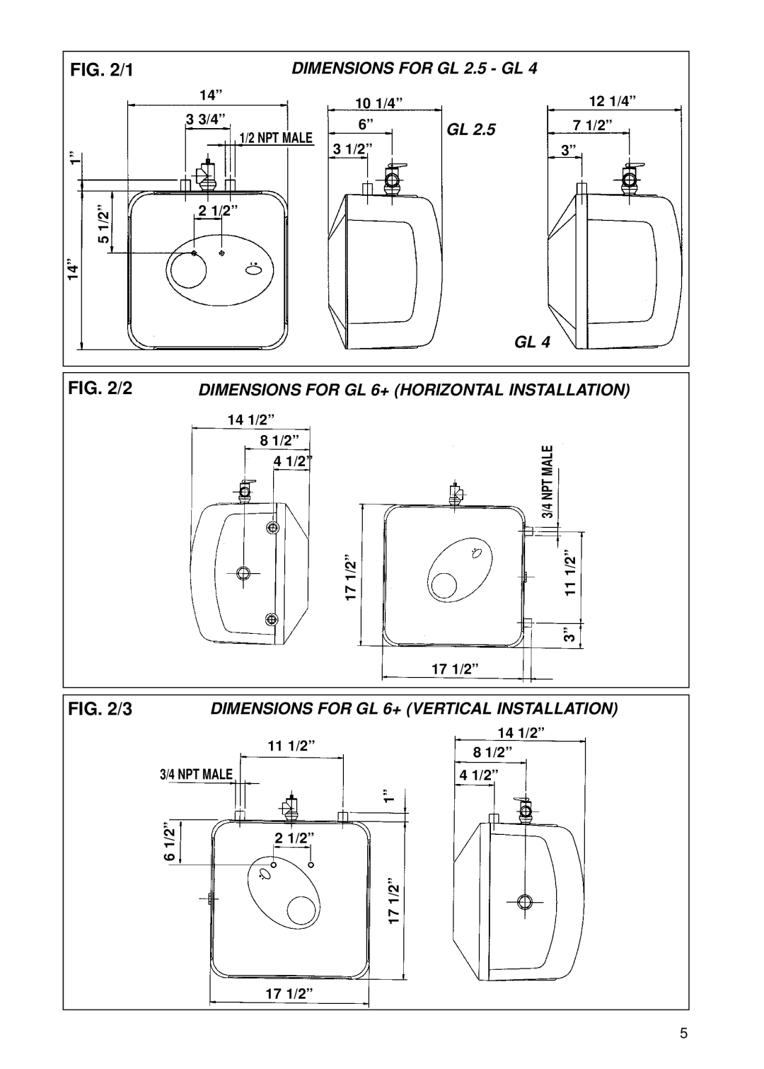 Ariston 4 manual Dimensions for GL 2.5 GL 