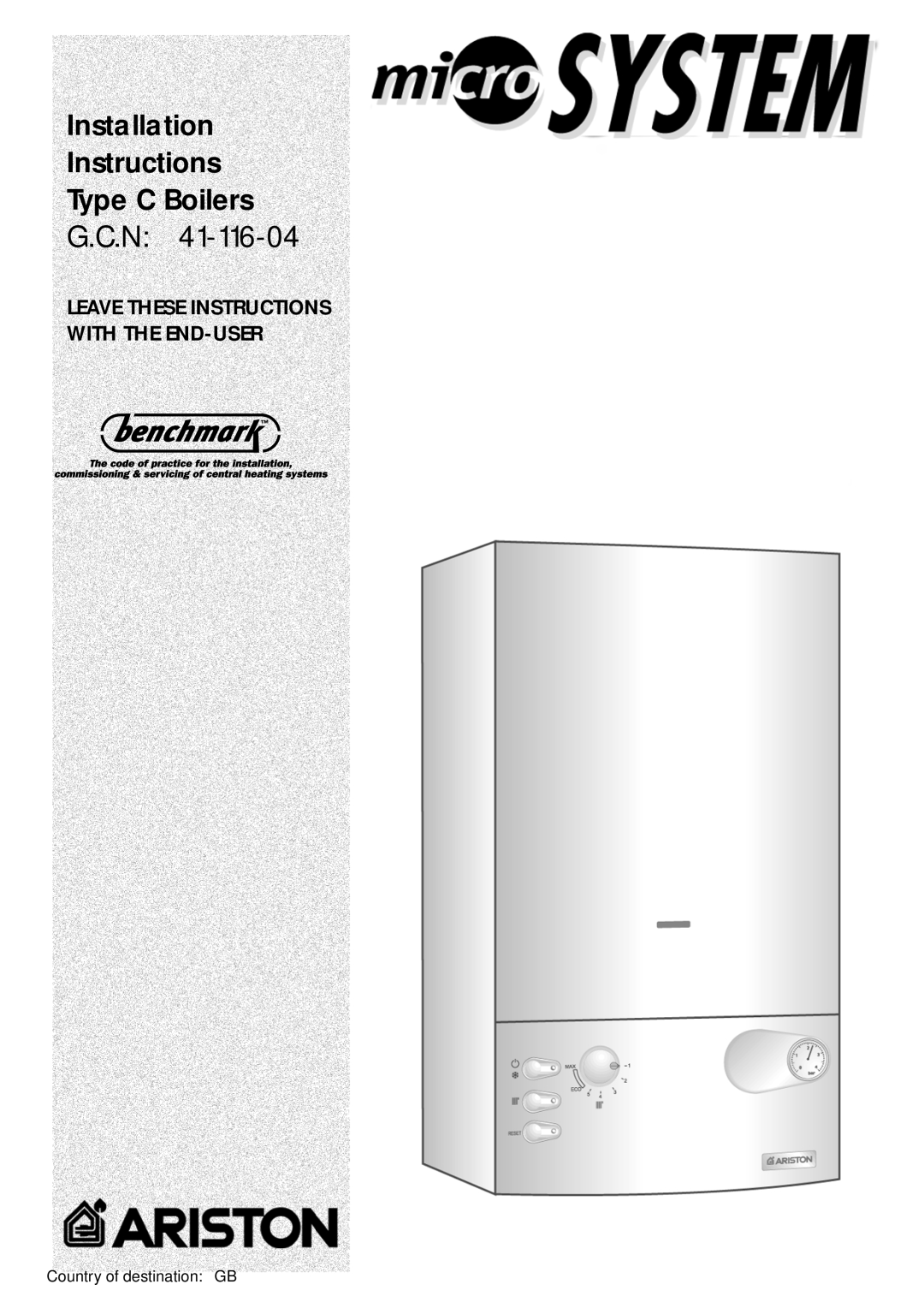 Ariston 41-116-04 installation instructions Installation Instructions Type C Boilers 