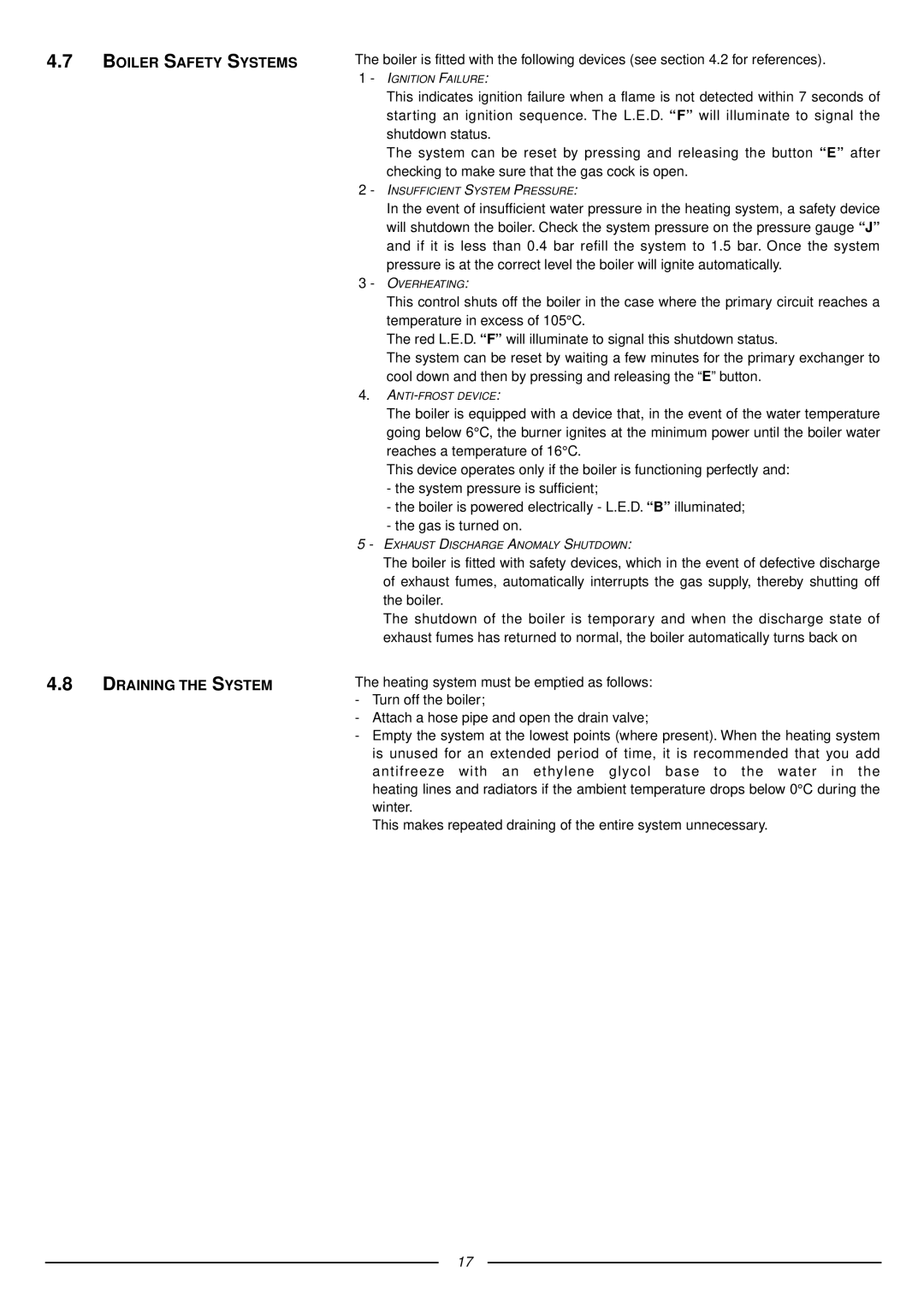 Ariston 41-116-04 installation instructions Boiler Safety Systems Draining the System 