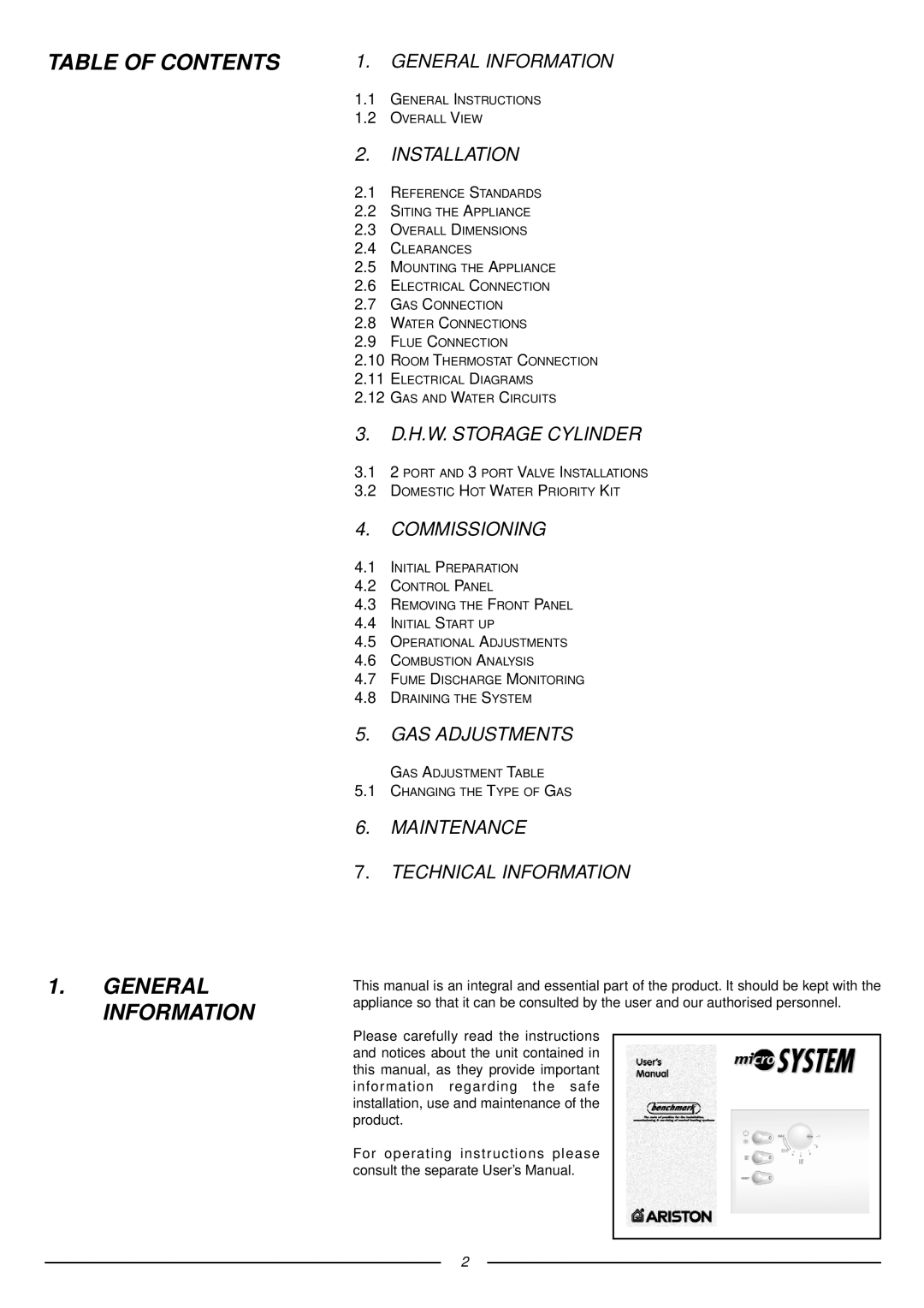 Ariston 41-116-04 installation instructions Table of Contents 