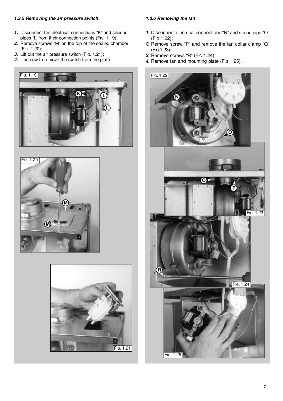 Ariston 41-116-04 installation instructions Removing the air pressure switch, Removing the fan 