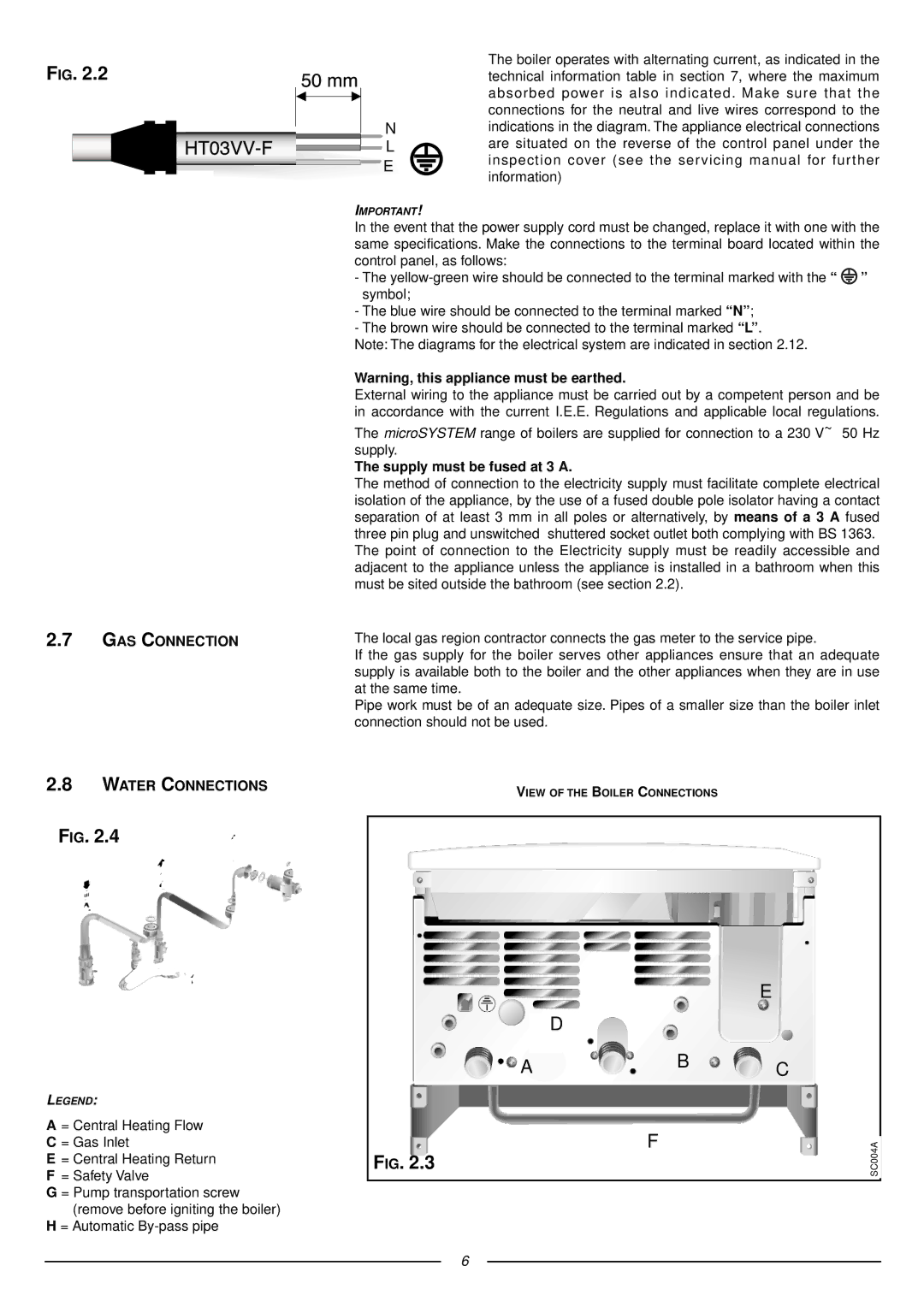 Ariston 41-116-04 installation instructions GAS Connection, Water Connections 