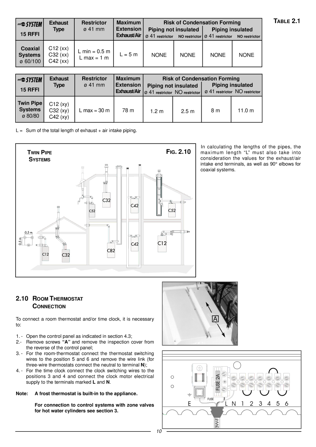 Ariston 41-116-05 installation instructions Rffi, Room Thermostat Connection 