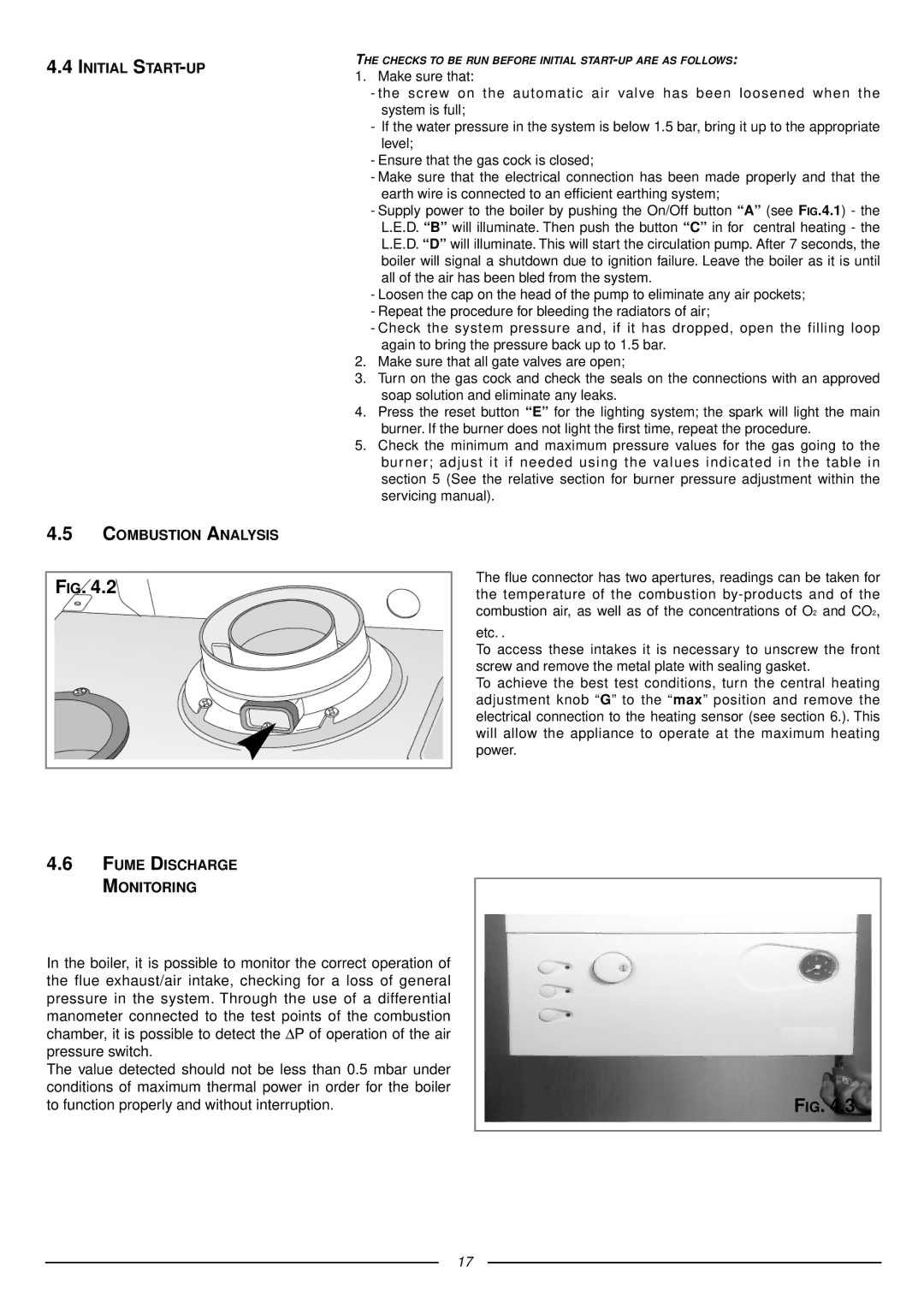 Ariston 41-116-05 installation instructions Initial START-UP Combustion Analysis, Fume Discharge Monitoring 