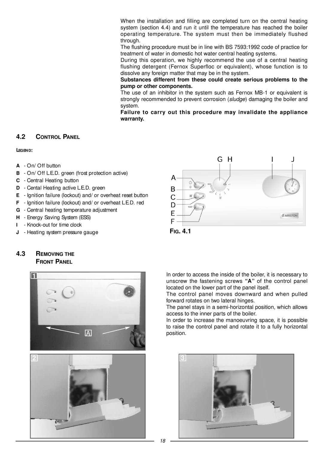 Ariston 41-116-07 installation instructions Control Panel 