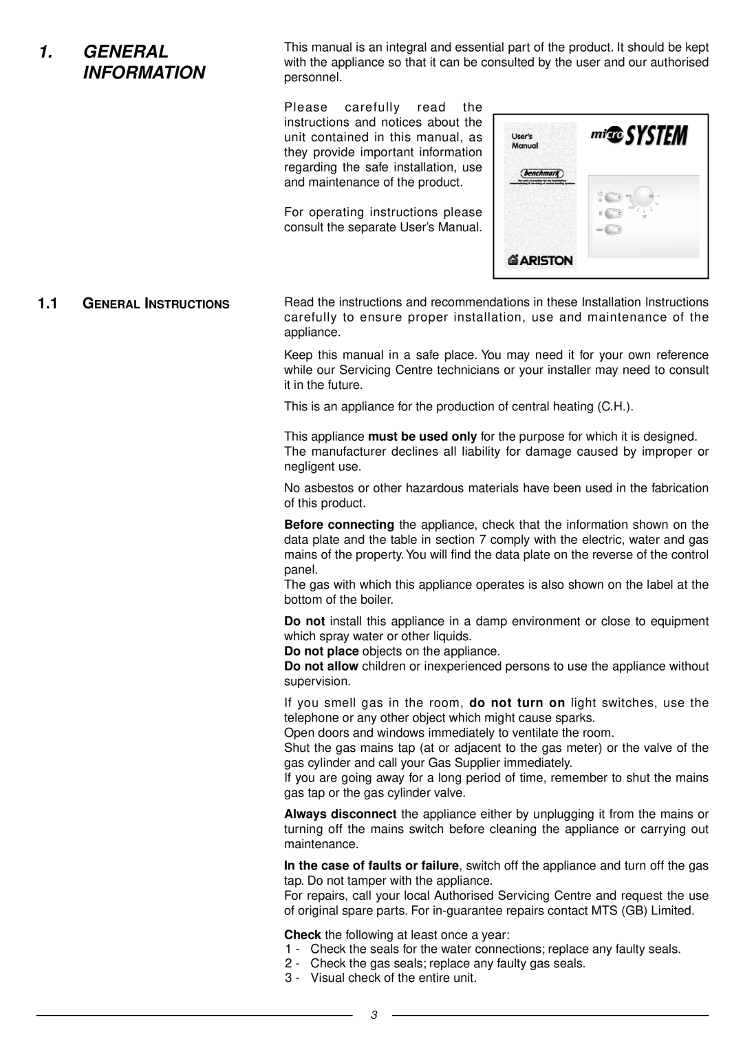 Ariston 41-116-07 installation instructions General Information 