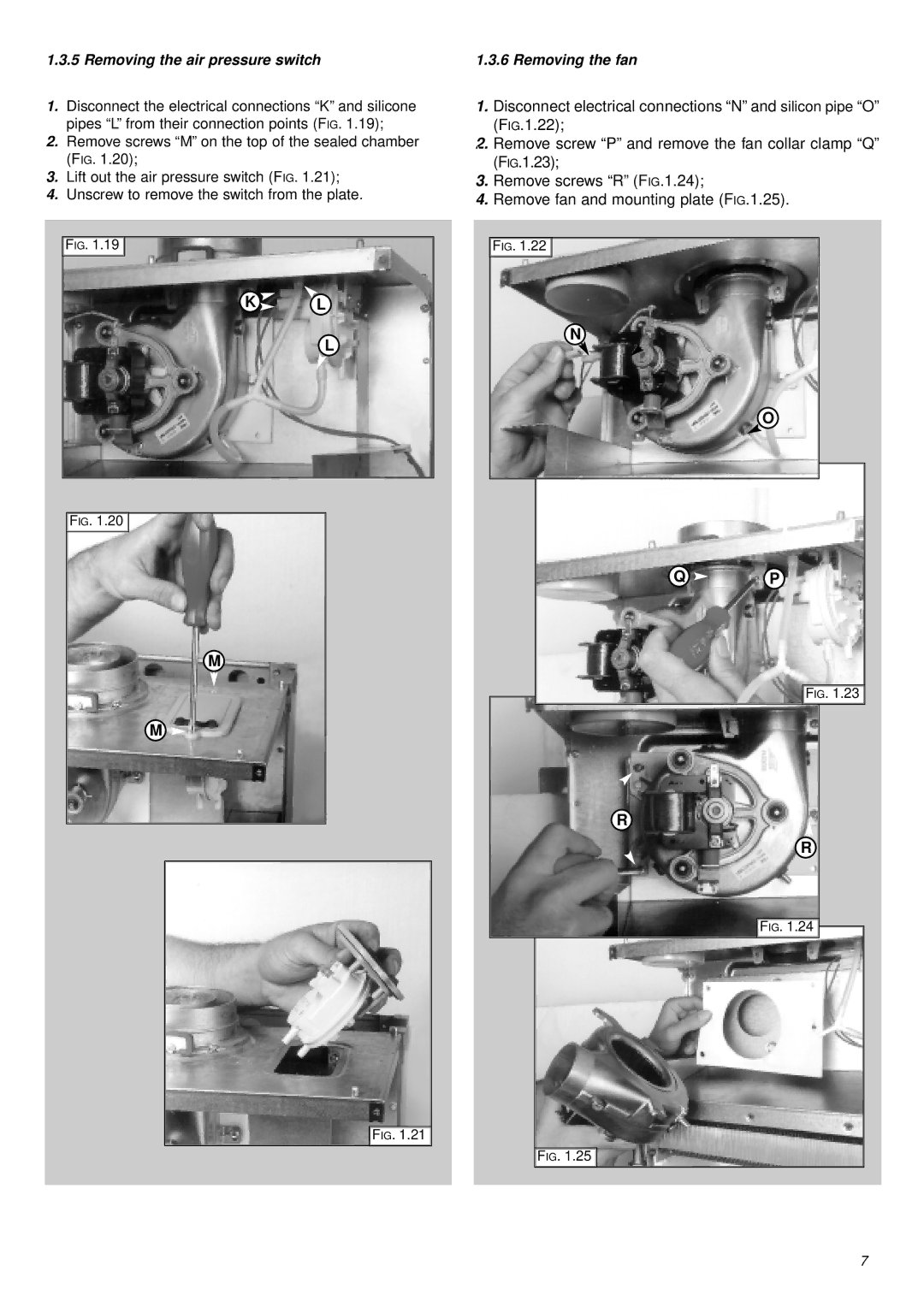 Ariston 41-116-07 installation instructions Removing the air pressure switch, Removing the fan 