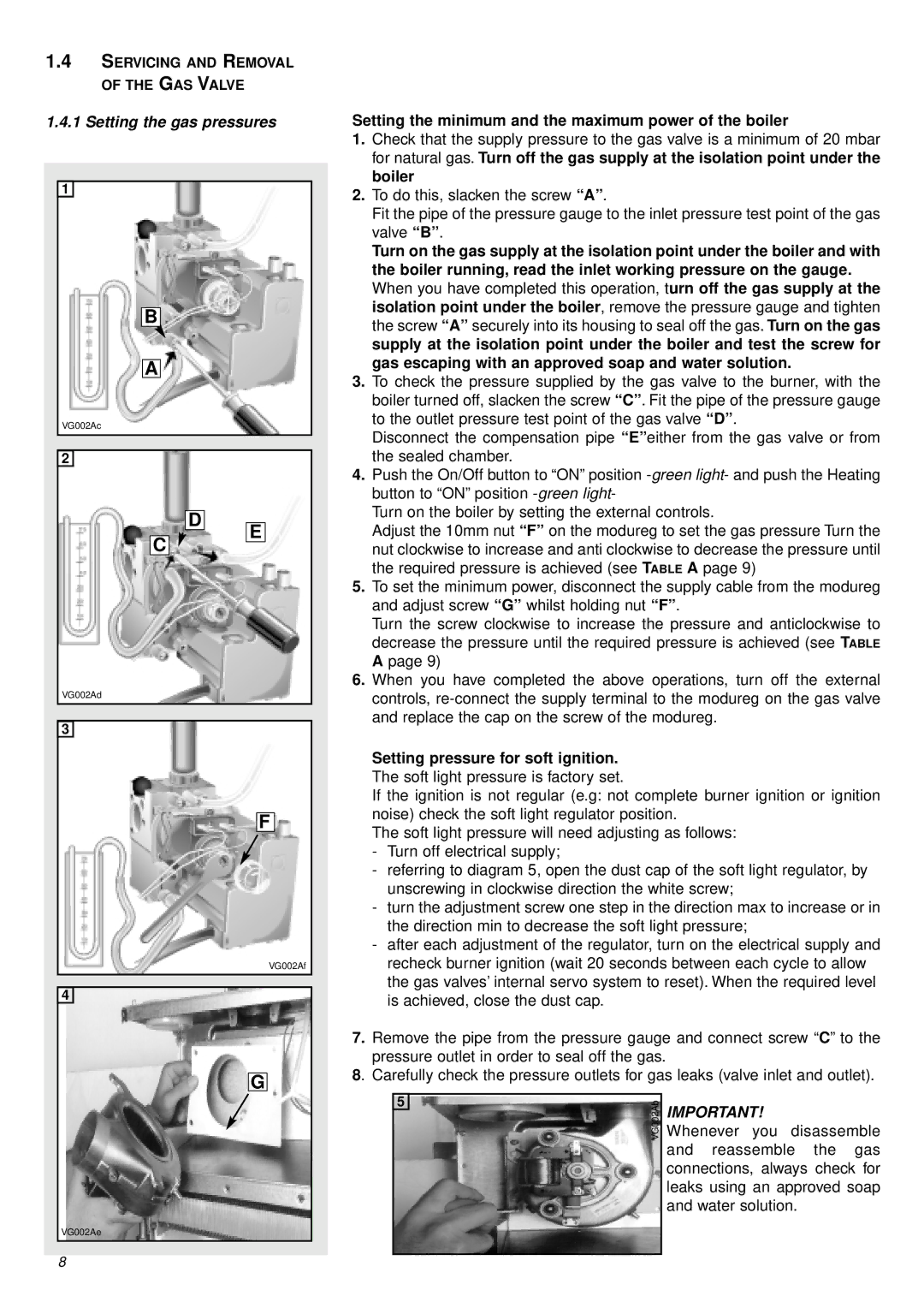 Ariston 41-116-07 Setting the gas pressures, Setting the minimum and the maximum power of the boiler, Boiler 