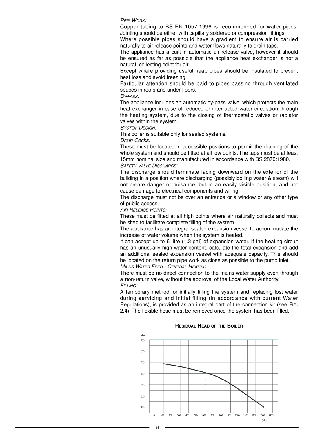 Ariston 41-116-07 installation instructions Residual Head of the Boiler 