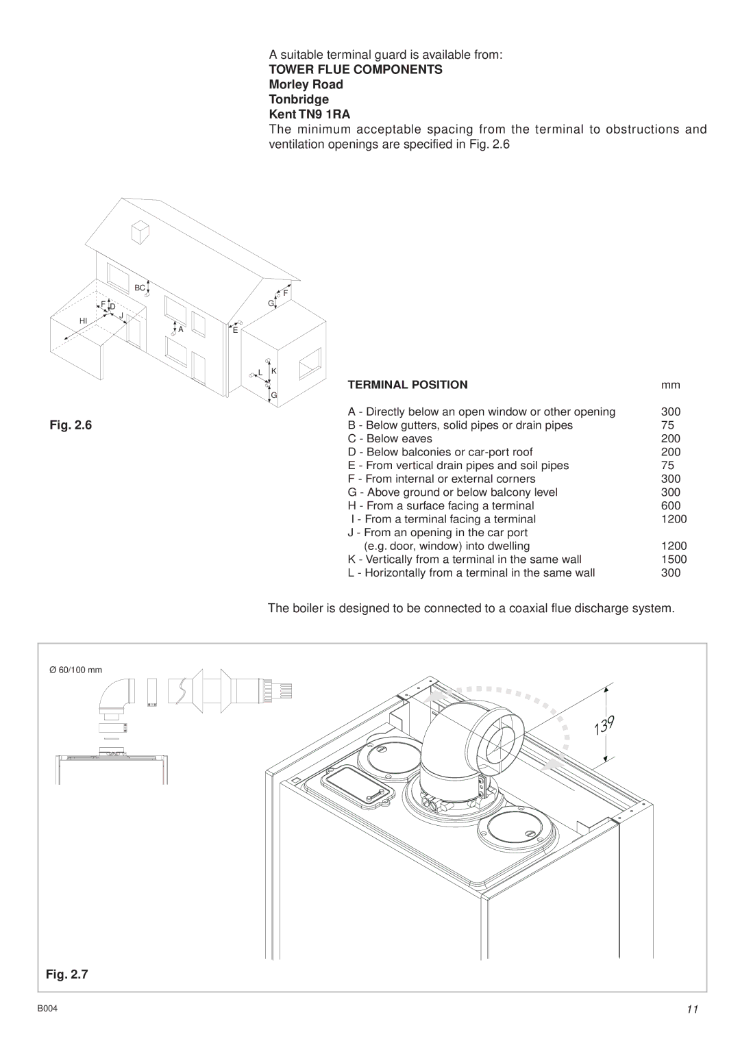 Ariston 47-116-08. 47-116-09, 47-116-13, 41-116-01 installation instructions Tower Flue Components 