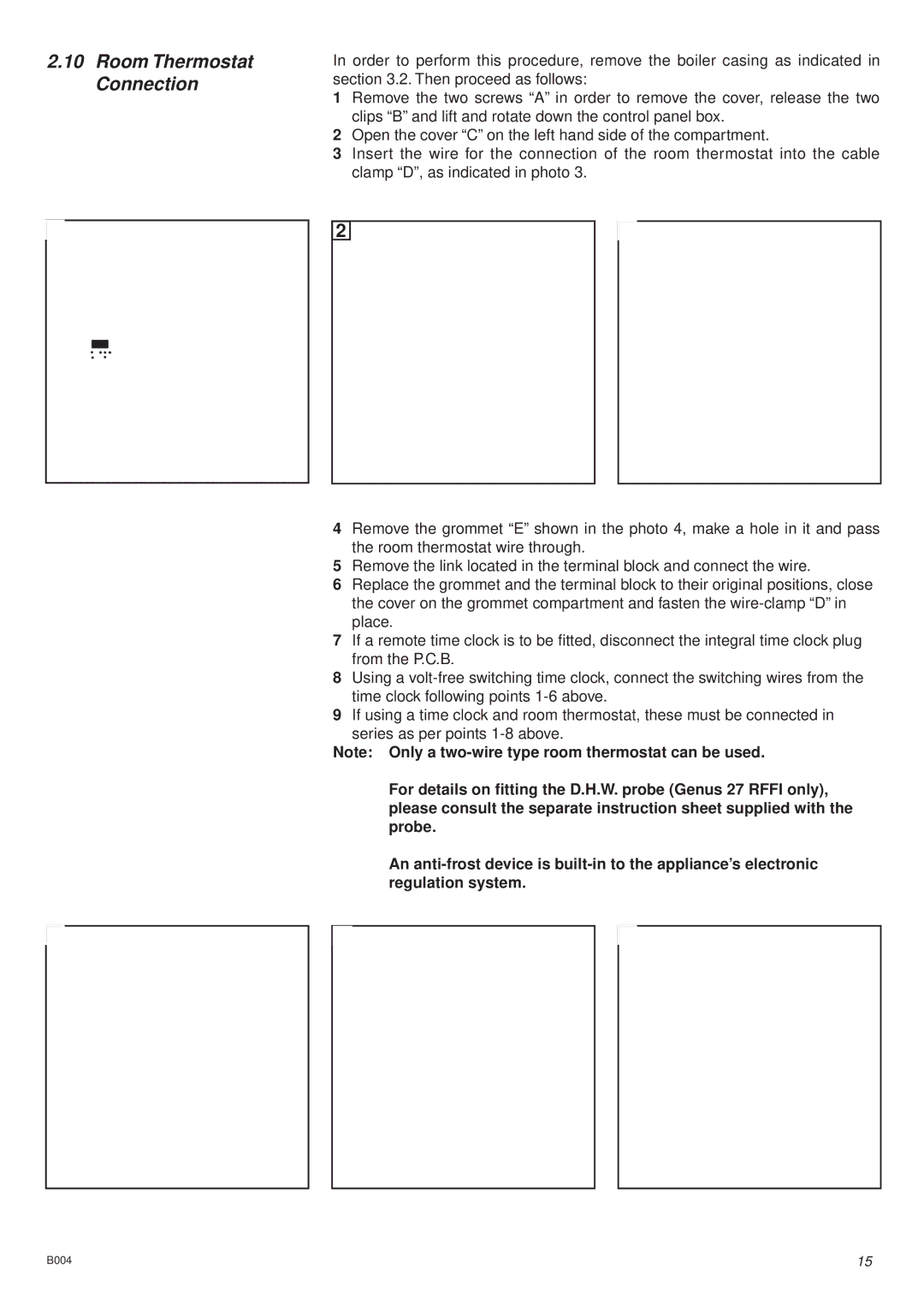 Ariston 47-116-13, 41-116-01, 47-116-08. 47-116-09 installation instructions Room Thermostat Connection 