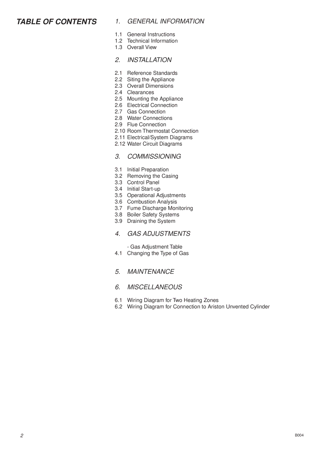 Ariston 47-116-08. 47-116-09, 47-116-13, 41-116-01 installation instructions Table of Contents 