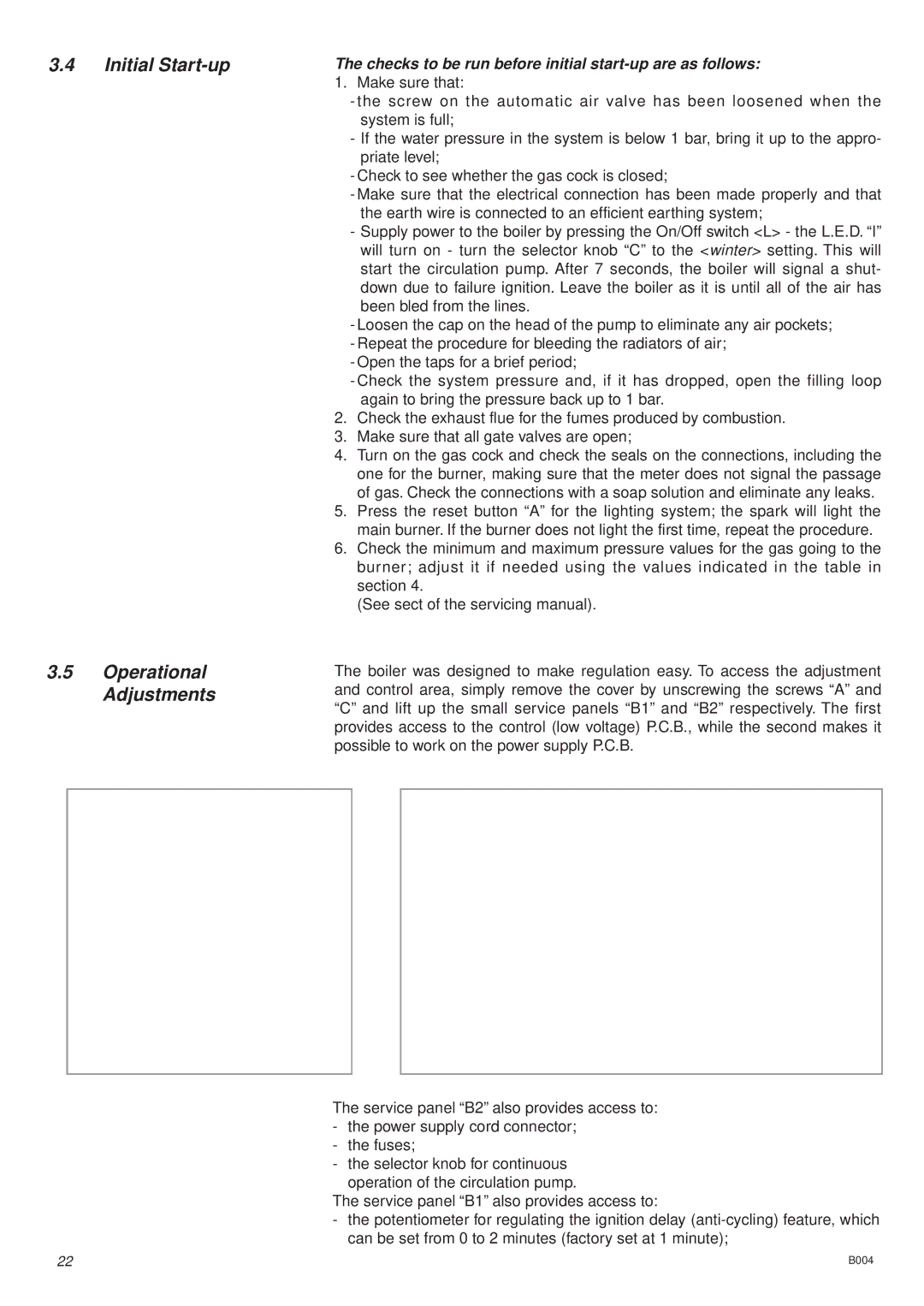 Ariston 41-116-01 Initial Start-up Operational Adjustments, Checks to be run before initial start-up are as follows 