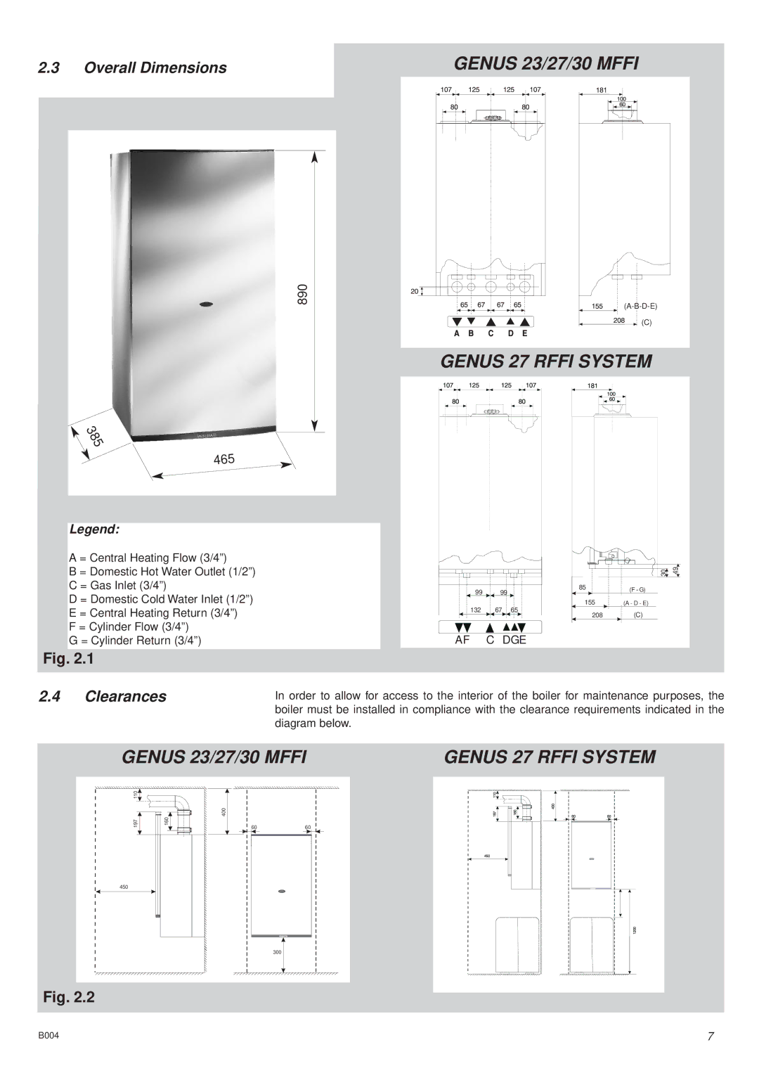 Ariston 41-116-01, 47-116-13, 47-116-08. 47-116-09 installation instructions Overall Dimensions, Clearances 