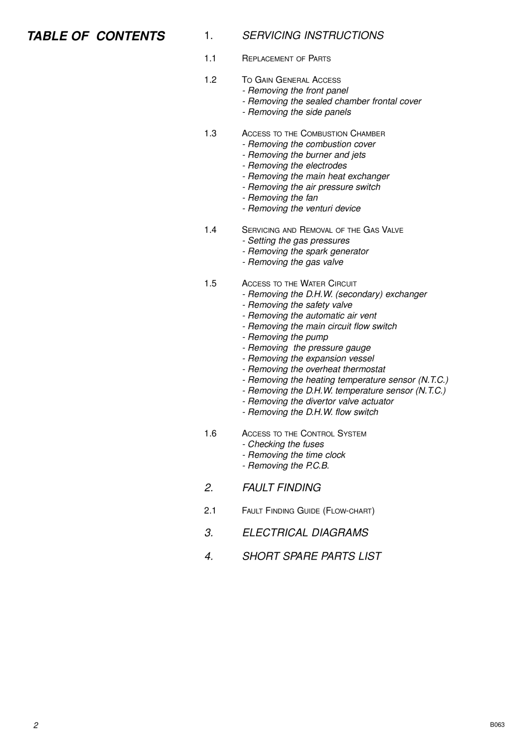 Ariston 47-116-15 installation instructions Fault Finding 