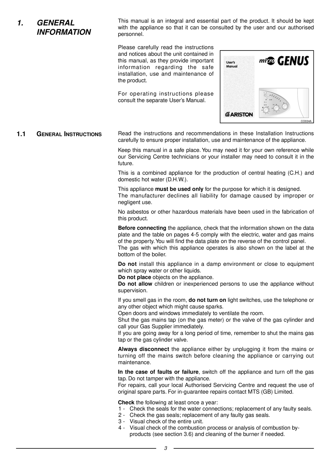 Ariston 47-116-15 installation instructions General Information 