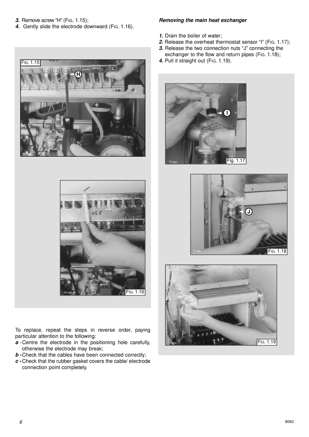 Ariston 47-116-15 installation instructions Removing the main heat exchanger 