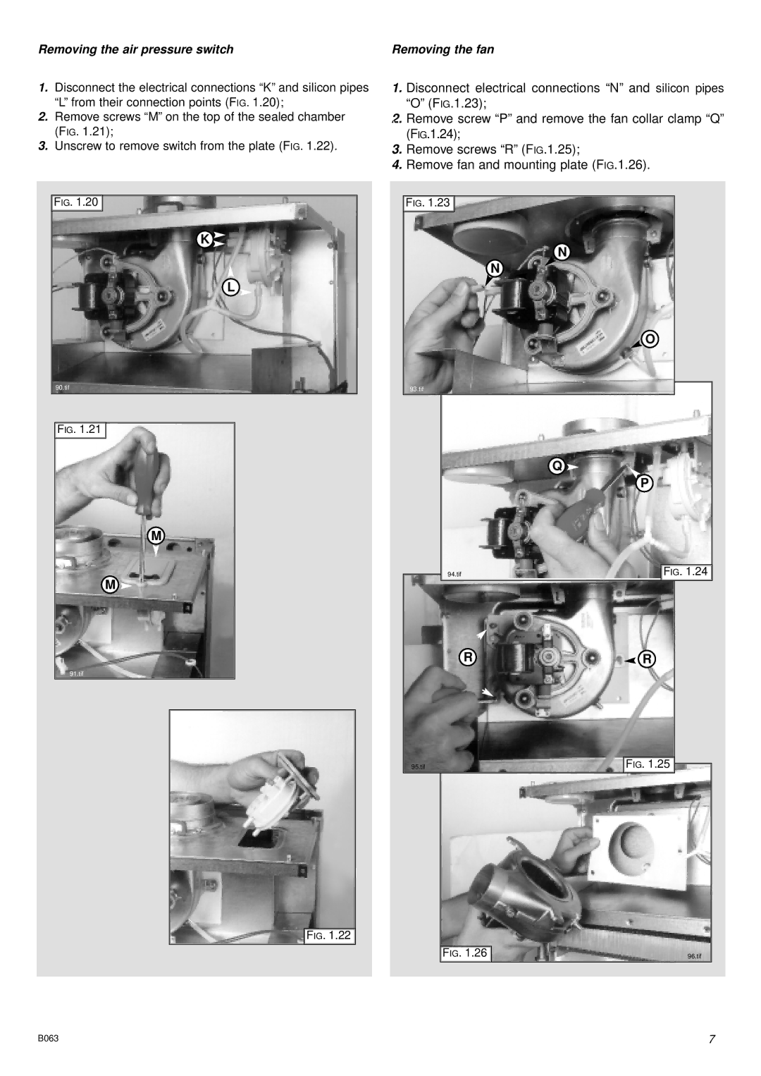 Ariston 47-116-15 installation instructions Removing the air pressure switch, Removing the fan 