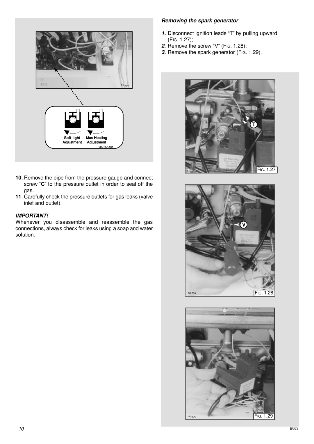 Ariston 47-116-15 installation instructions Removing the spark generator 