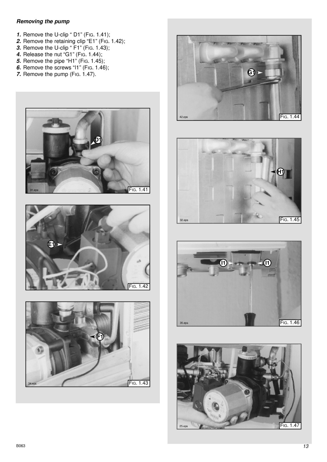 Ariston 47-116-15 installation instructions Removing the pump 