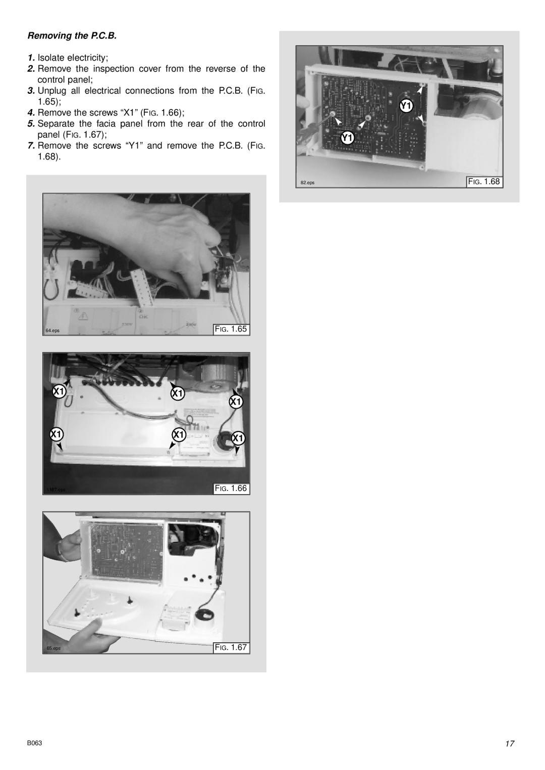 Ariston 47-116-15 installation instructions Removing the P.C.B 