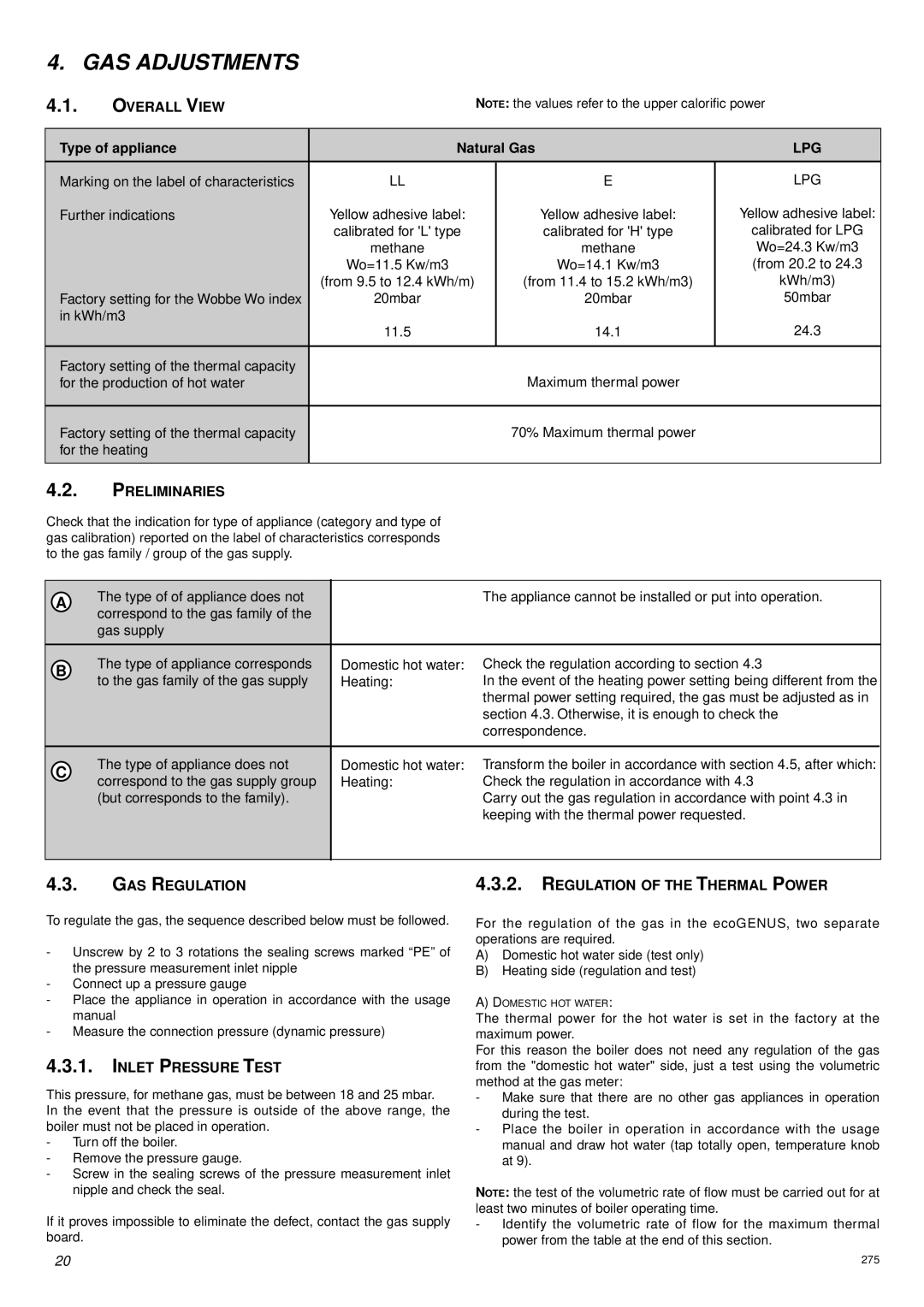 Ariston 47-116-17 installation instructions GAS Adjustments 