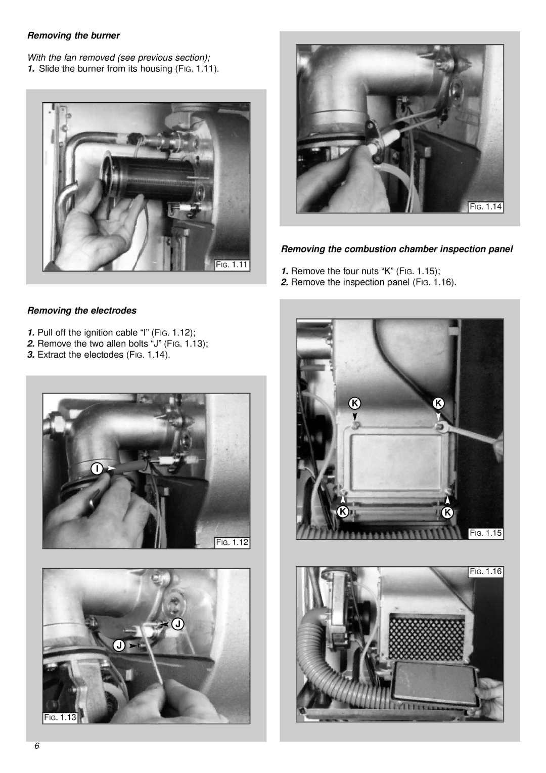 Ariston 47-116-17 Removing the burner, Removing the electrodes, Removing the combustion chamber inspection panel 