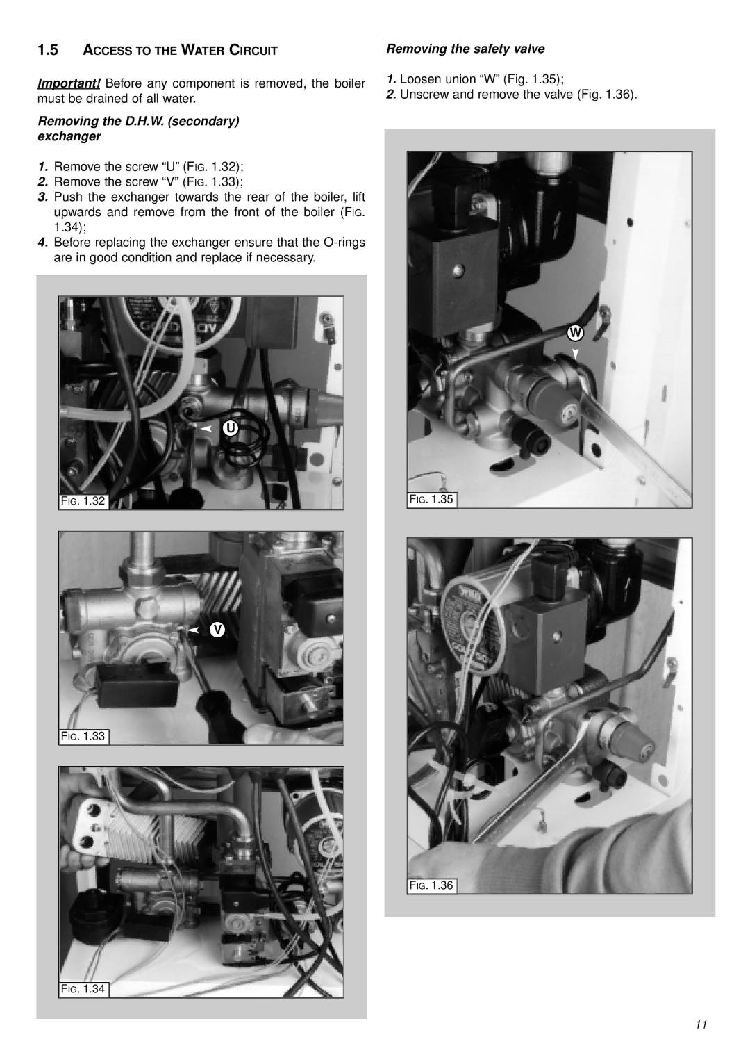 Ariston 47-116-17 Removing the D.H.W. secondary exchanger, Removing the safety valve, Access to the Water Circuit 