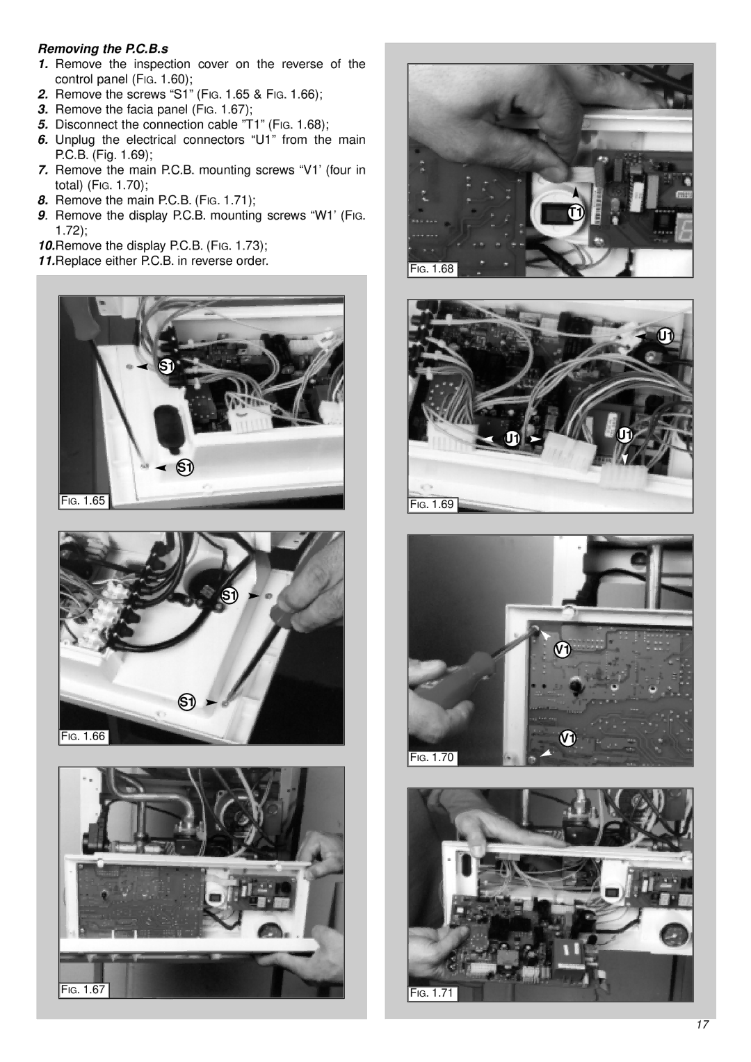 Ariston 47-116-17 installation instructions Removing the P.C.B.s 