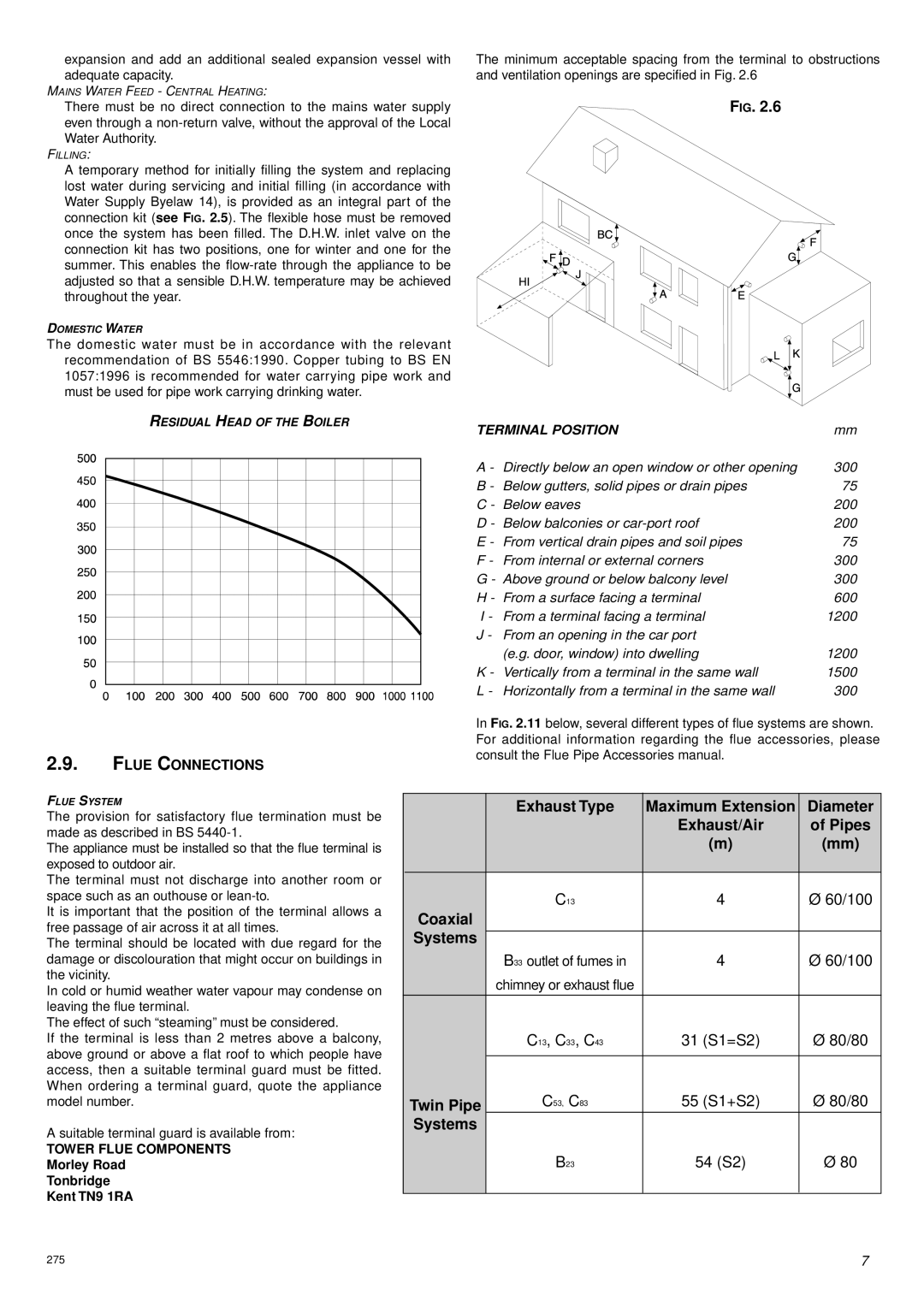 Ariston 47-116-17 installation instructions Flue Connections, Terminal Position 