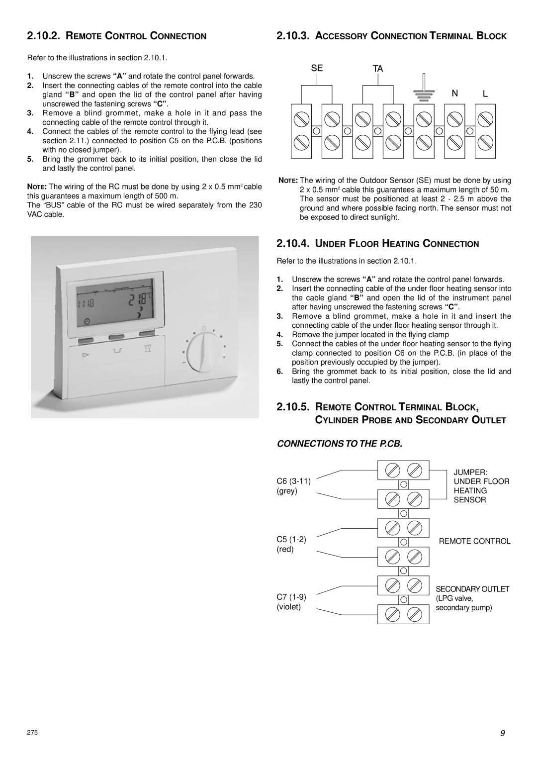 Ariston 47-116-17 installation instructions Connections to the P.CB, Under Floor Heating Connection 